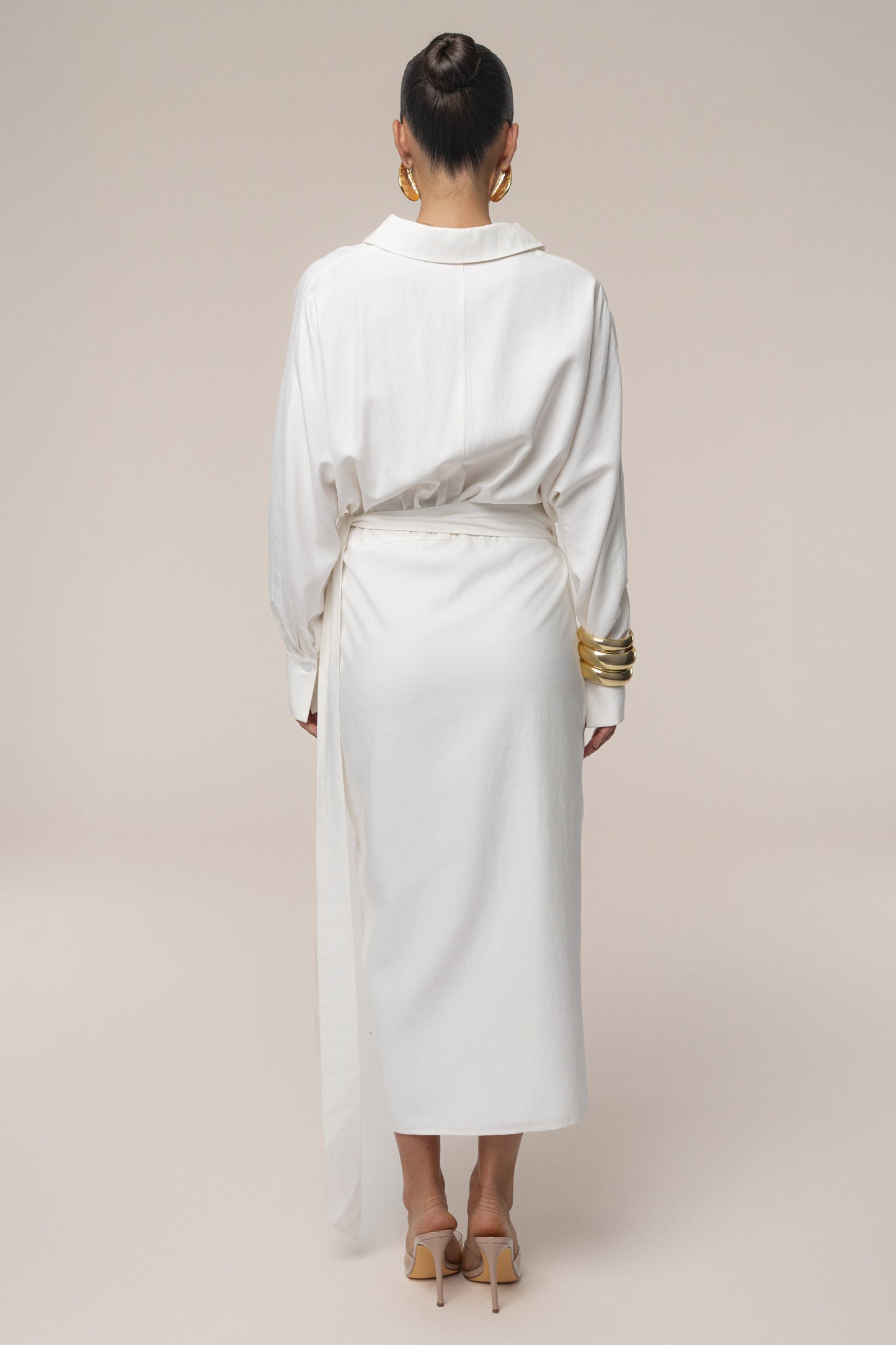 Ivory Skyline Wrap Midi Dress JLUXLABEL