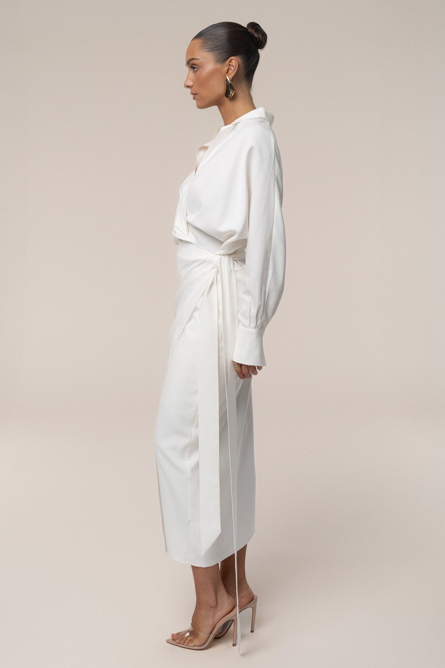 Ivory Skyline Wrap Midi Dress JLUXLABEL