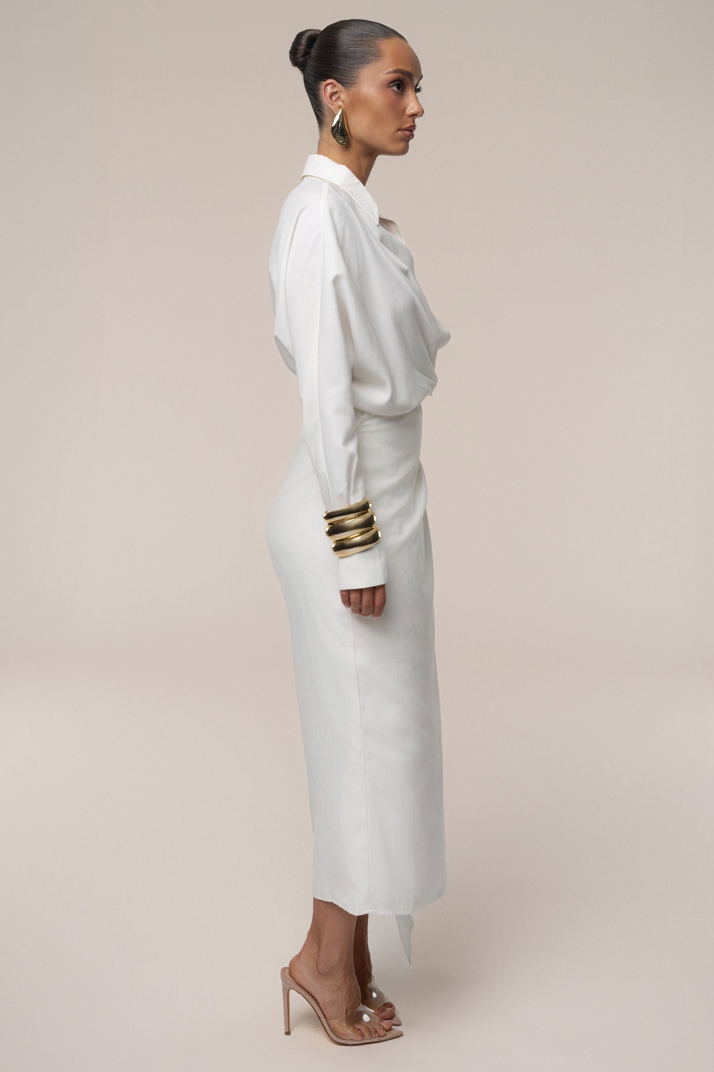 Ivory Skyline Wrap Midi Dress JLUXLABEL