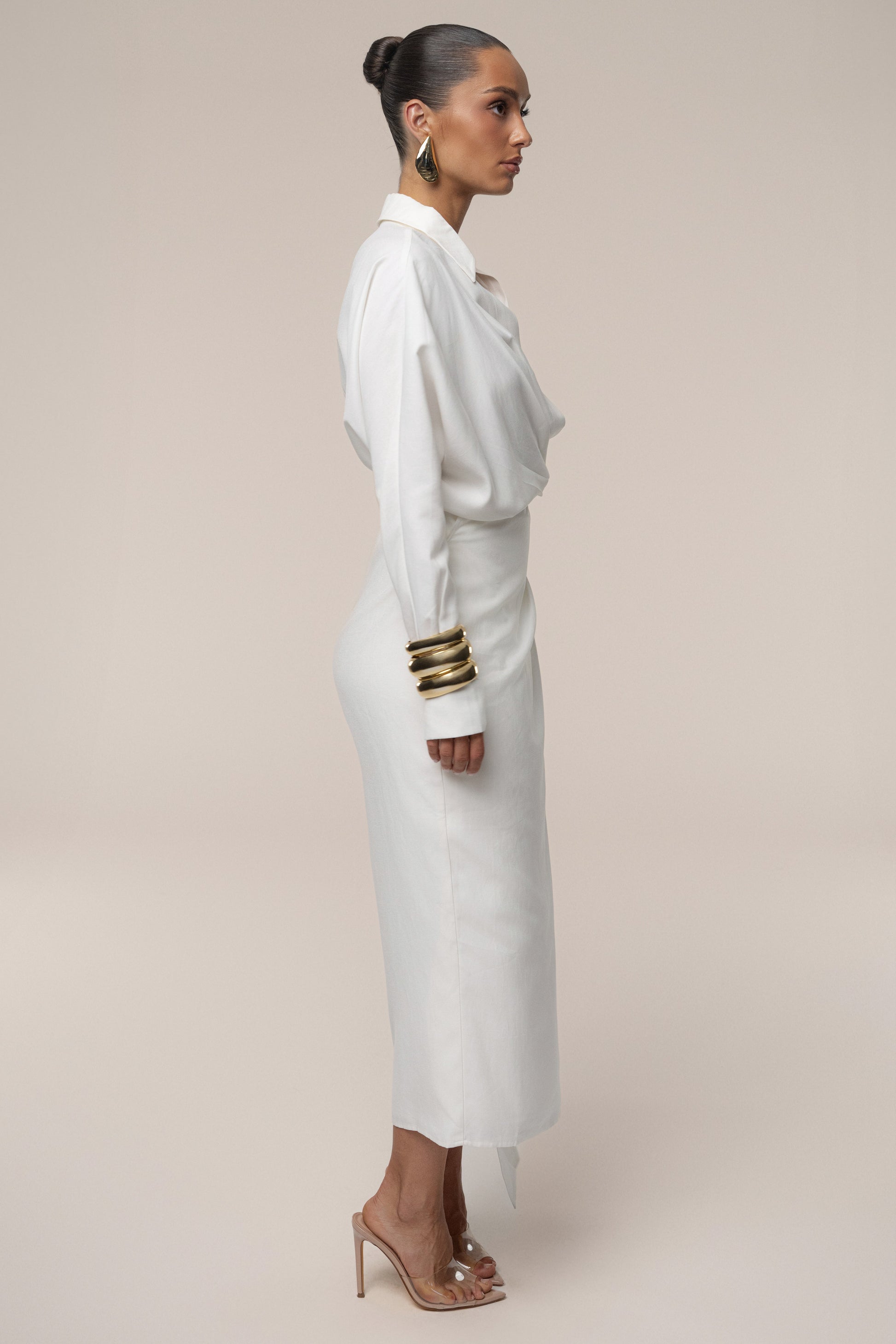 Ivory Skyline Wrap Midi Dress JLUXLABEL
