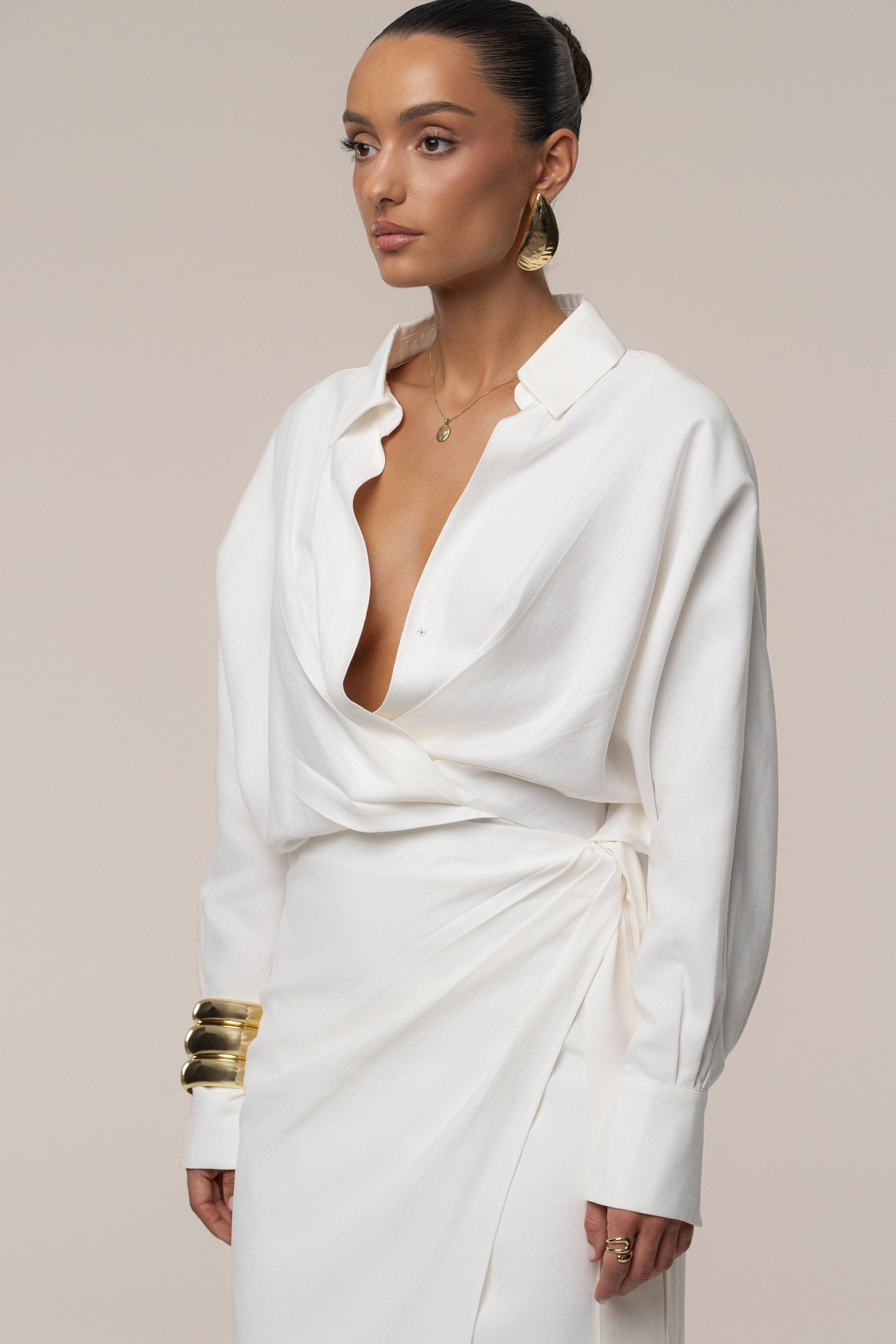 Ivory Skyline Wrap Midi Dress JLUXLABEL