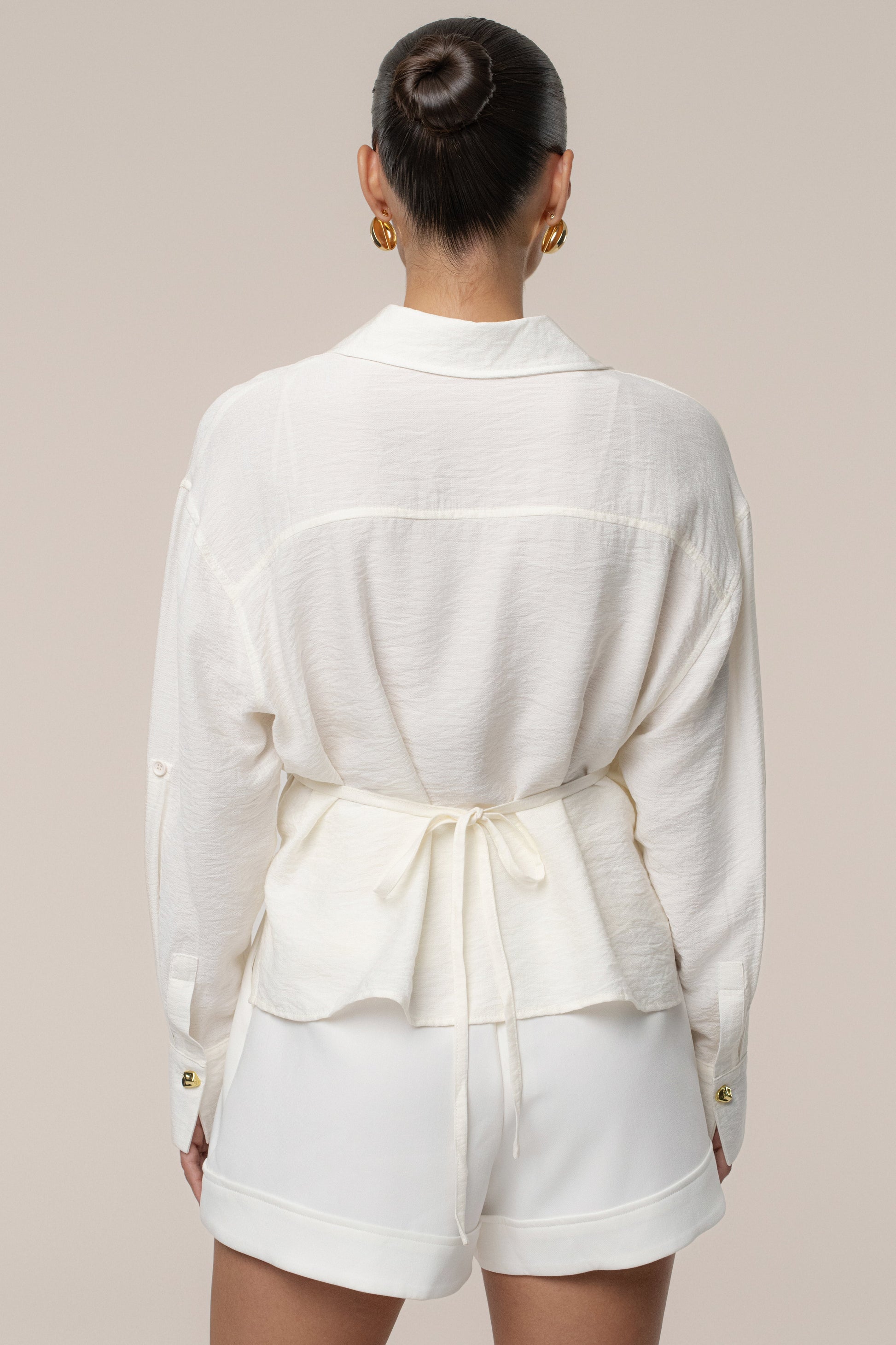 Ivory Drift Collared Cargo Top JLUXLABEL