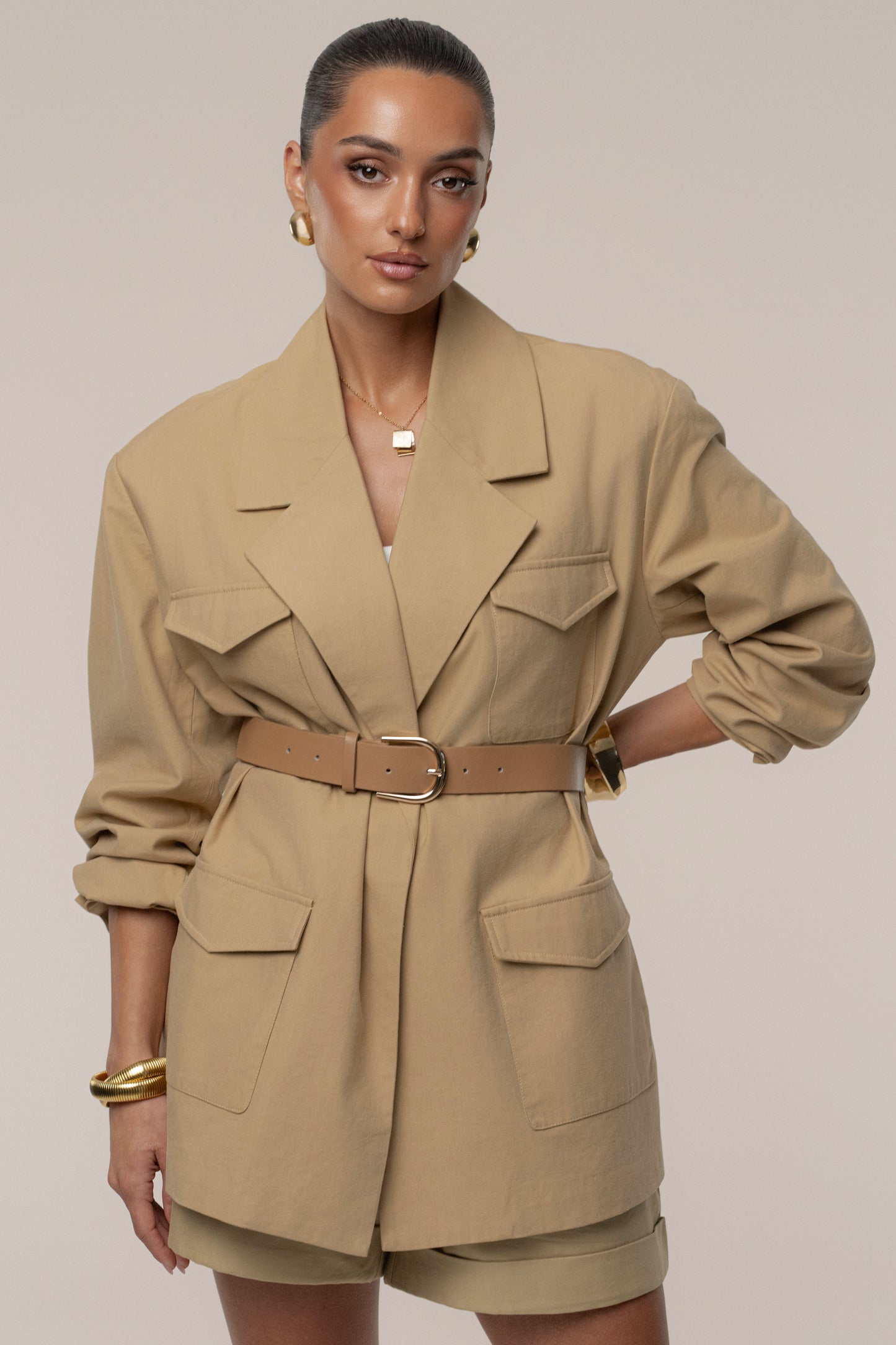 Tan Precision Woven Blazer JLUXLABEL