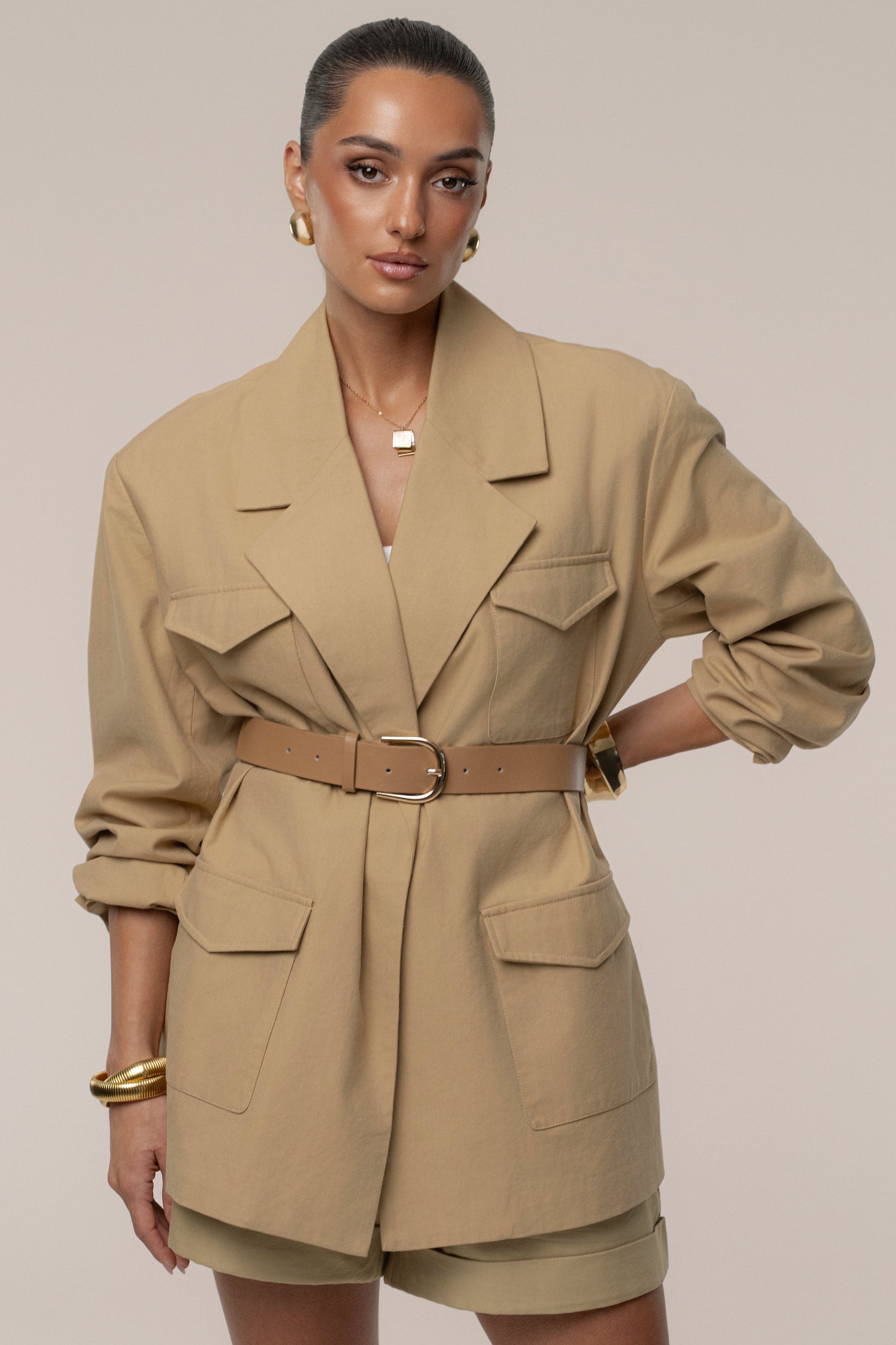 Tan Precision Woven Blazer JLUXLABEL