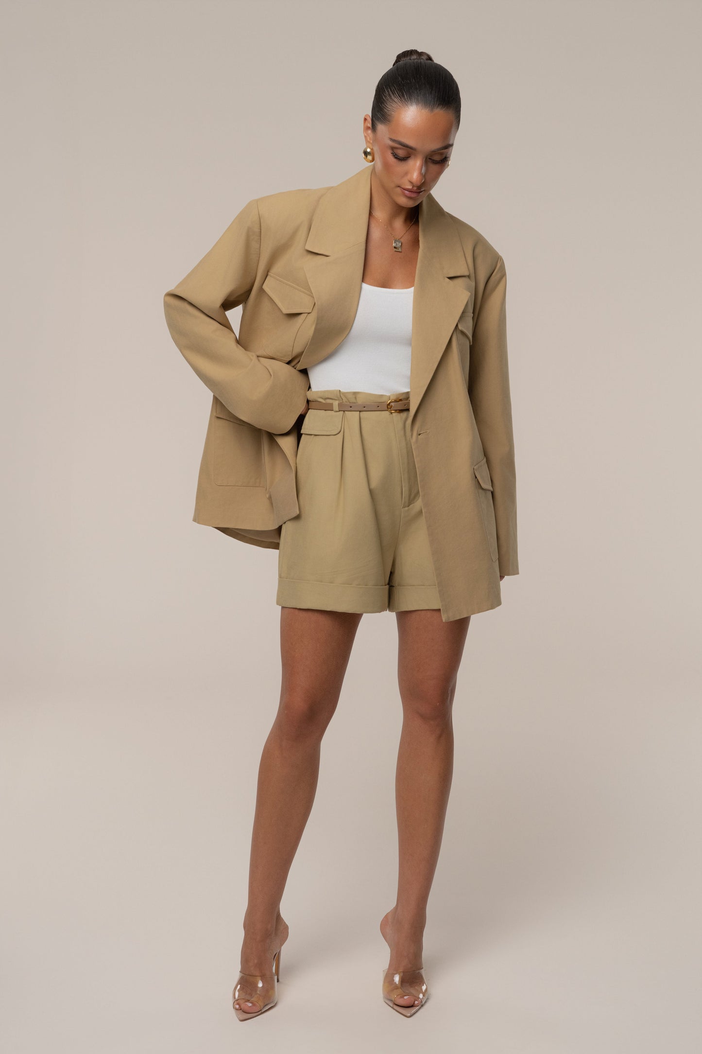 Tan Precision Woven Blazer JLUXLABEL