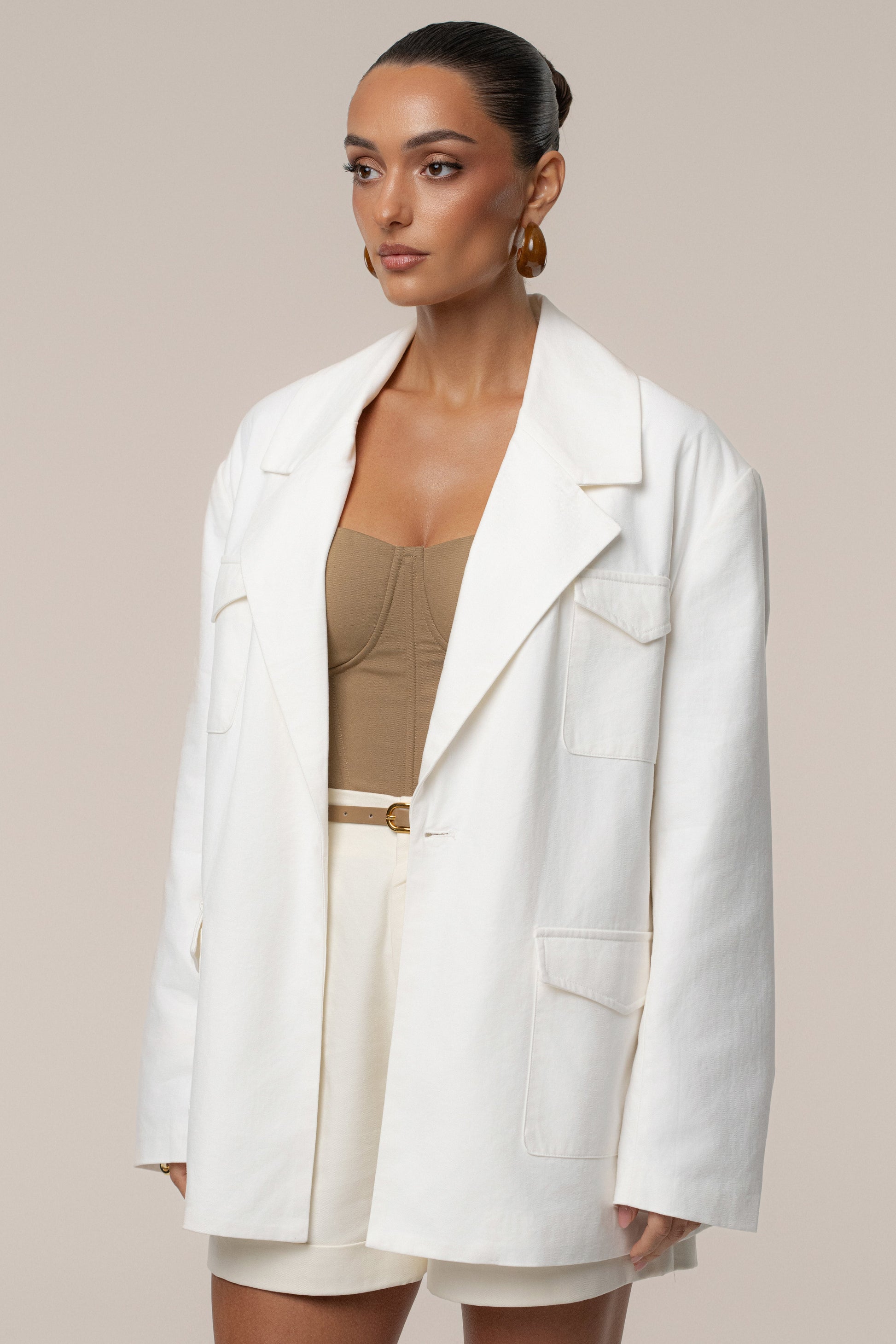 Ivory Precision Woven Blazer JLUXLABEL