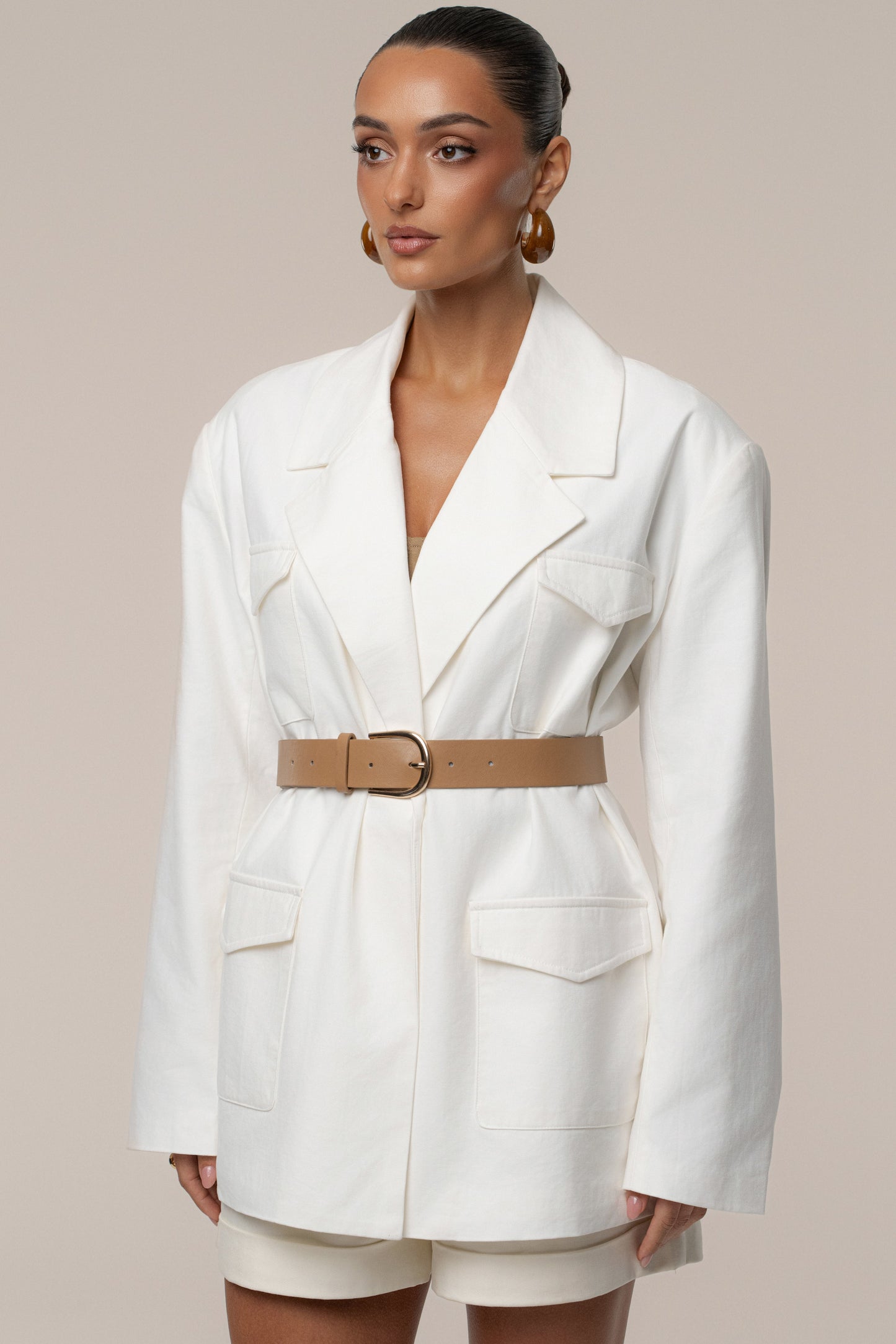 Ivory Precision Woven Blazer JLUXLABEL