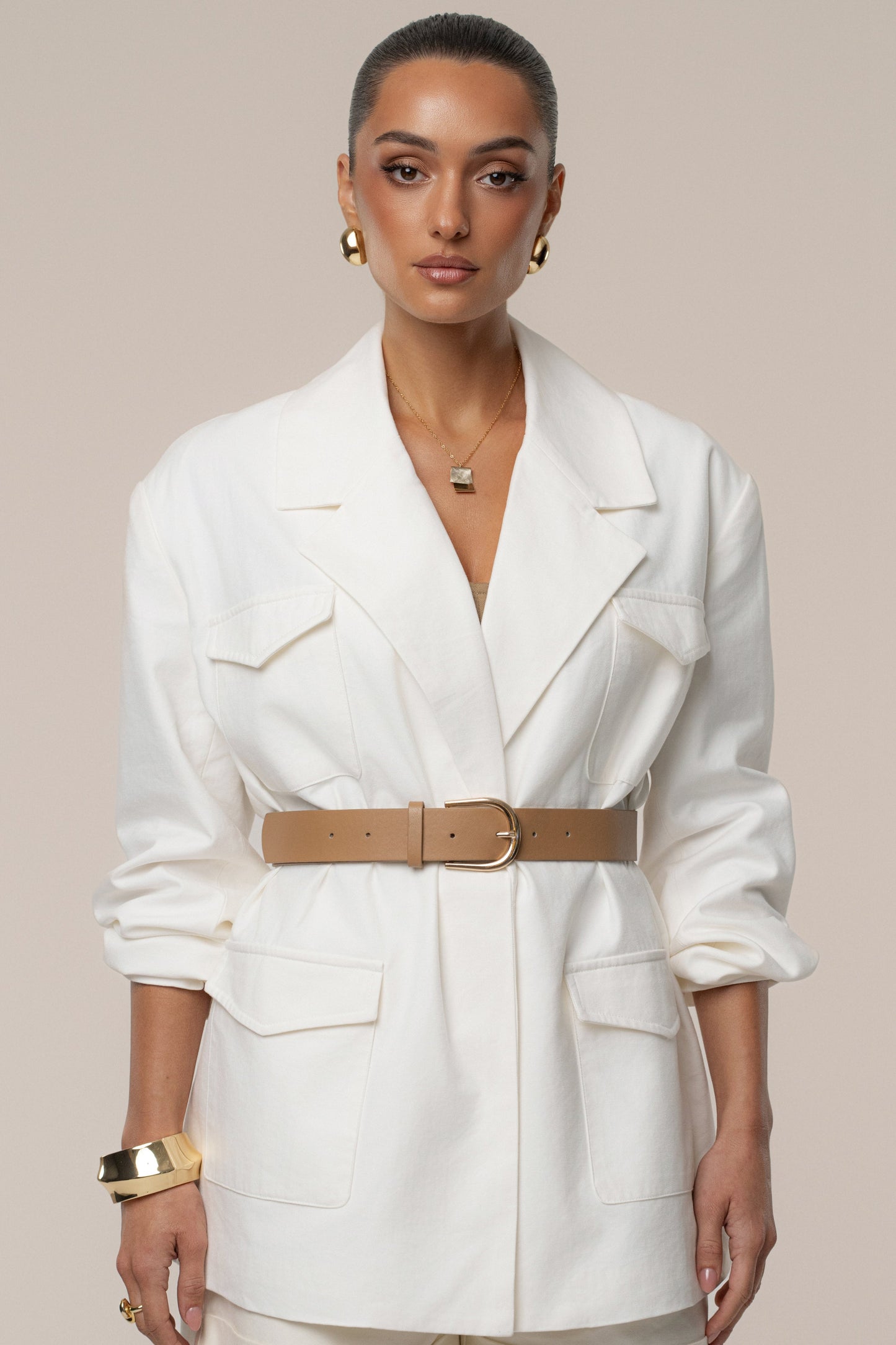 Ivory Precision Woven Blazer JLUXLABEL
