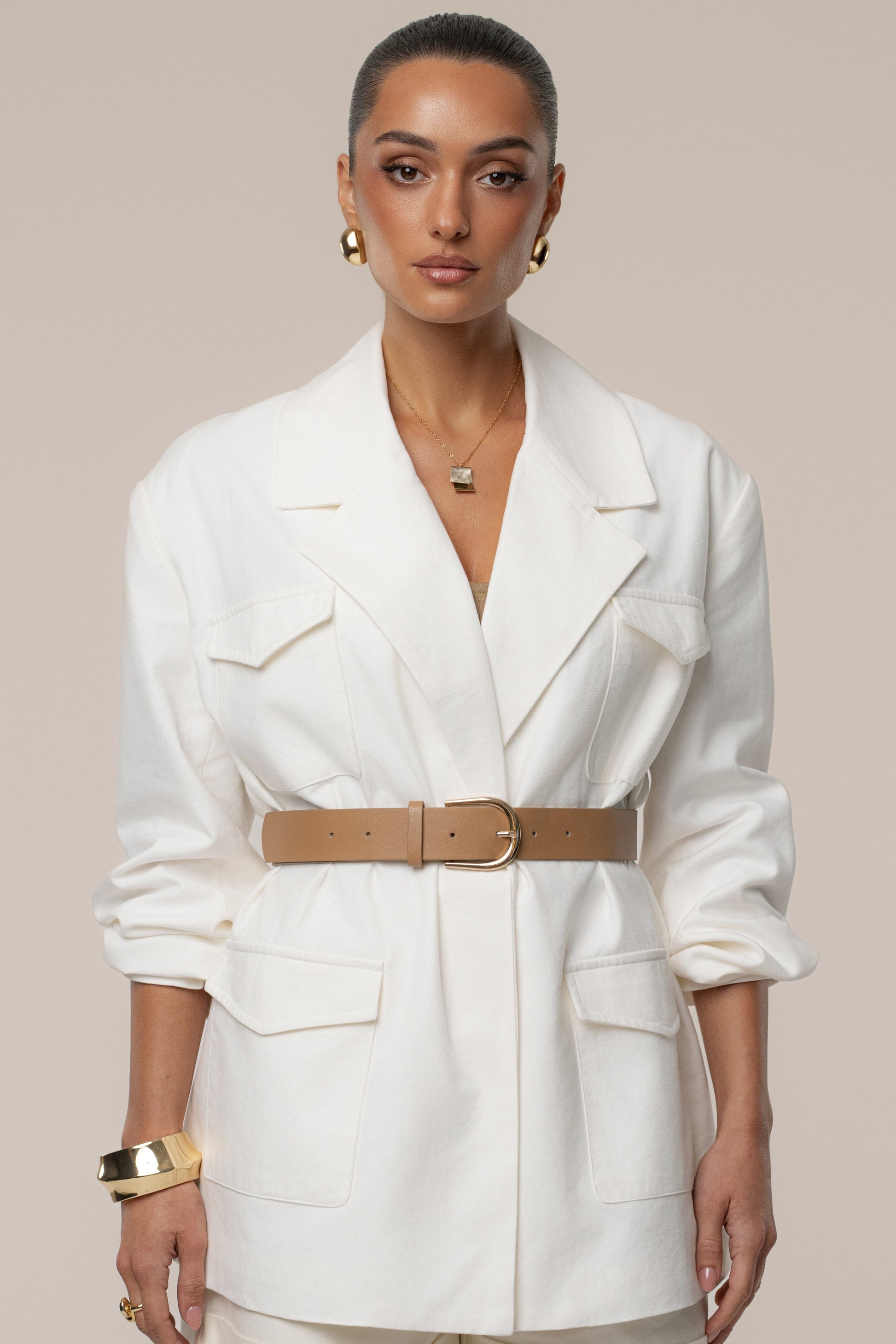 Ivory Precision Woven Blazer JLUXLABEL