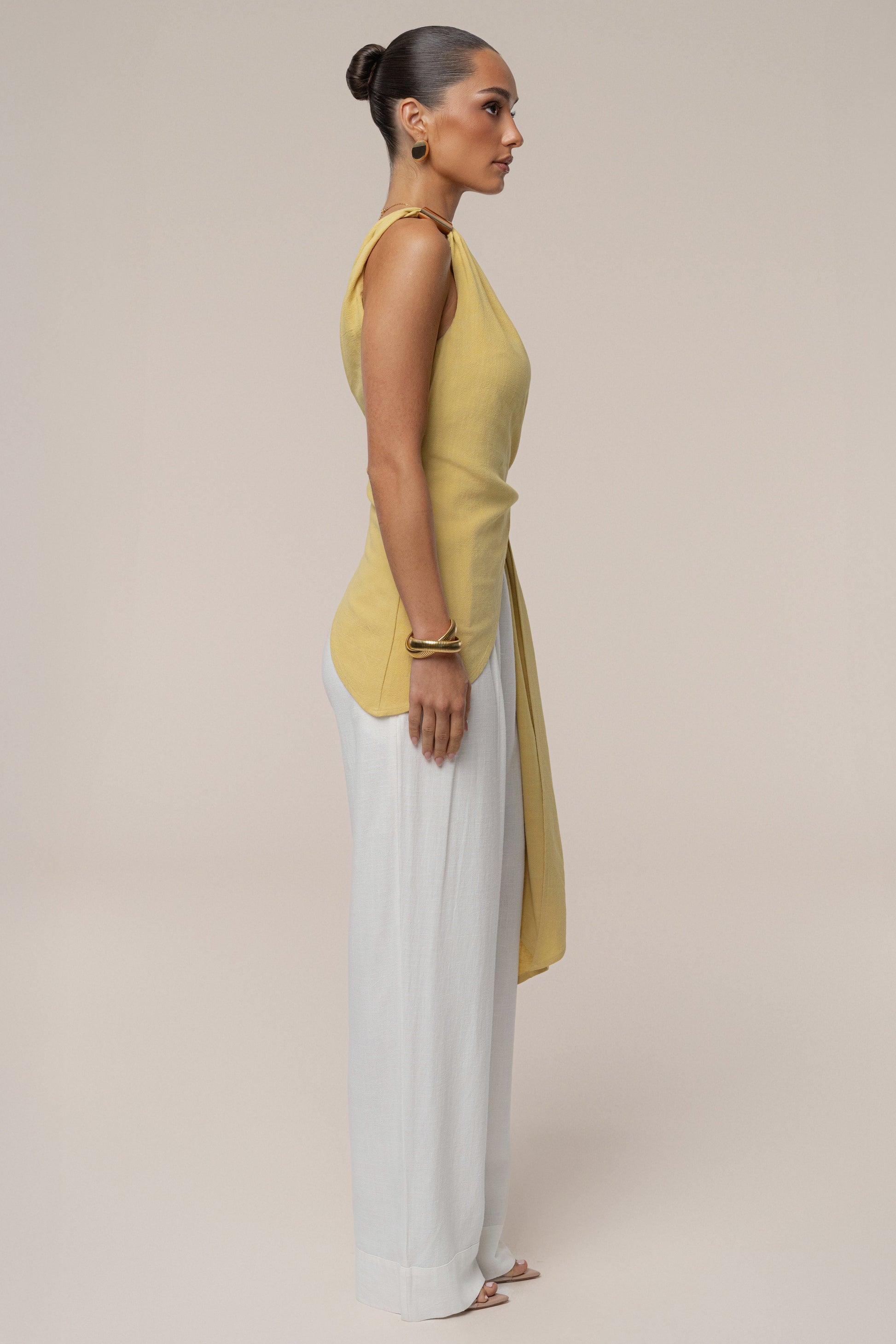 Yellow Palmera One Shoulder Top JLUXLABEL