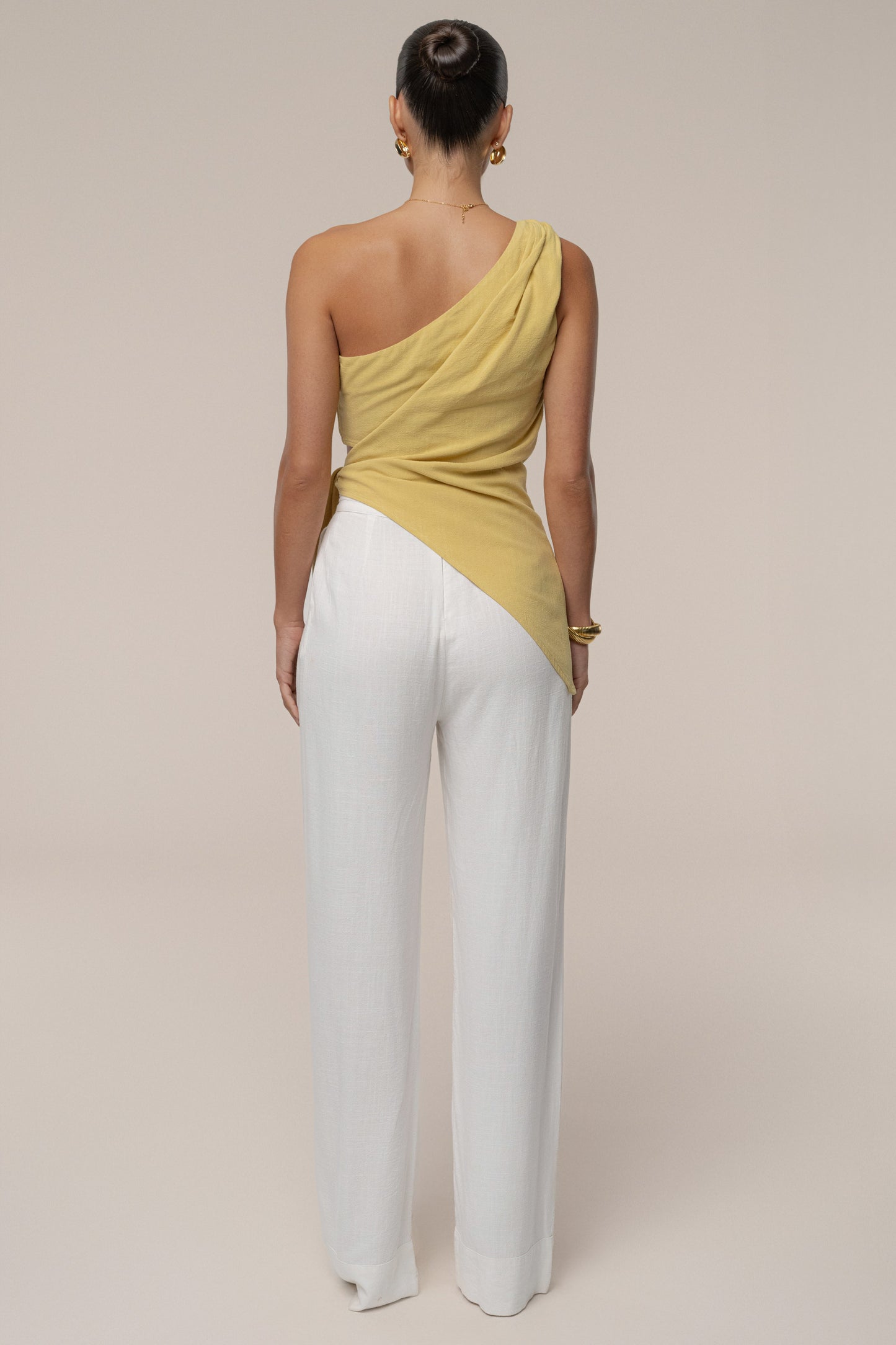 Yellow Palmera One Shoulder Top JLUXLABEL