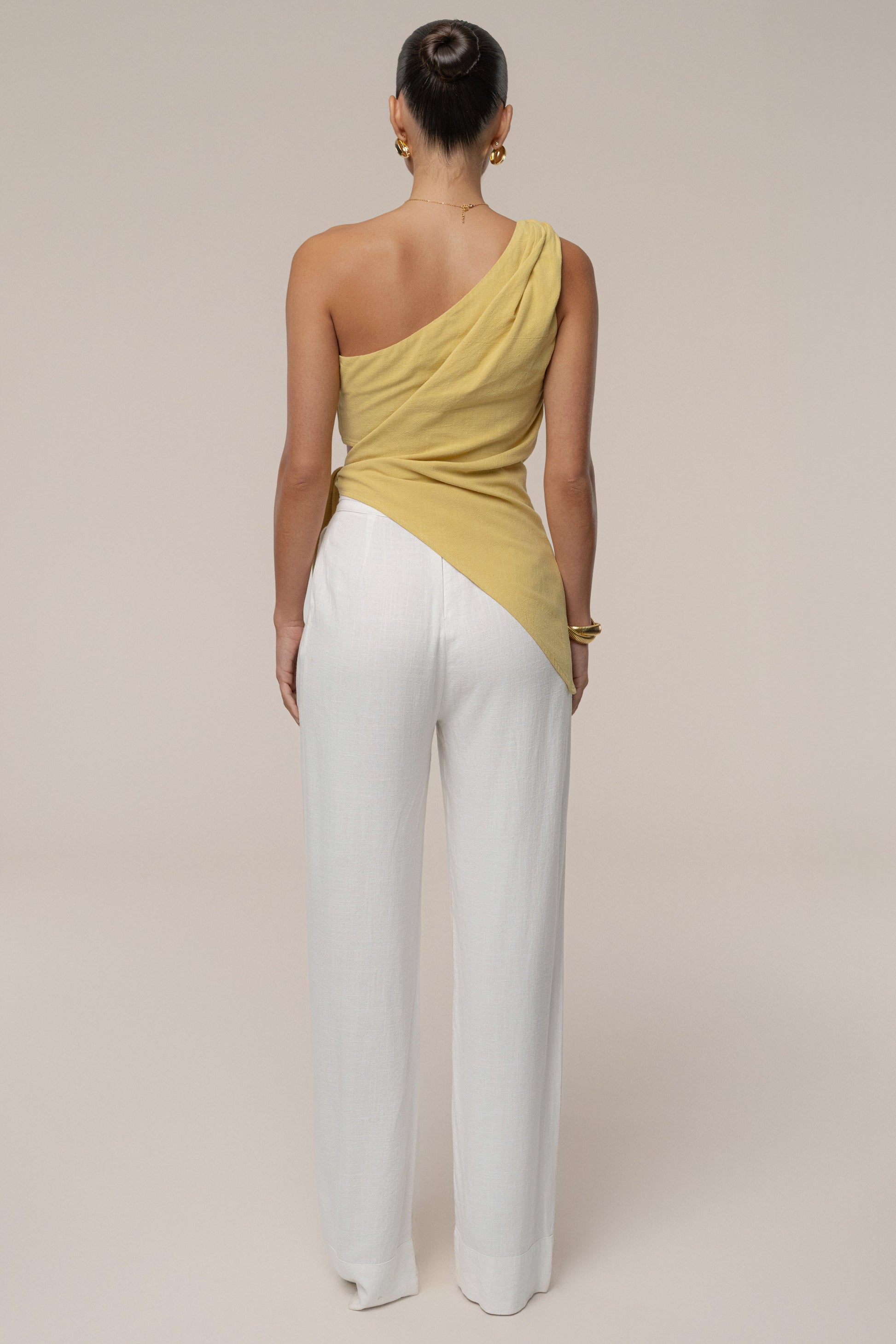 Yellow Palmera One Shoulder Top JLUXLABEL