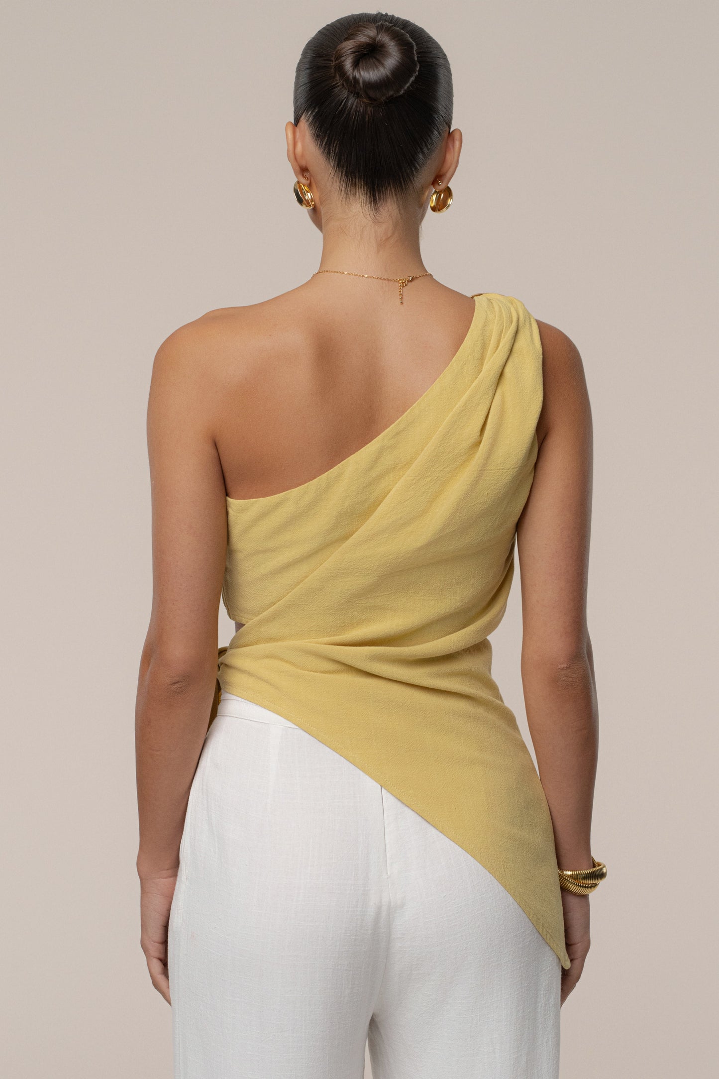 Yellow Palmera One Shoulder Top JLUXLABEL
