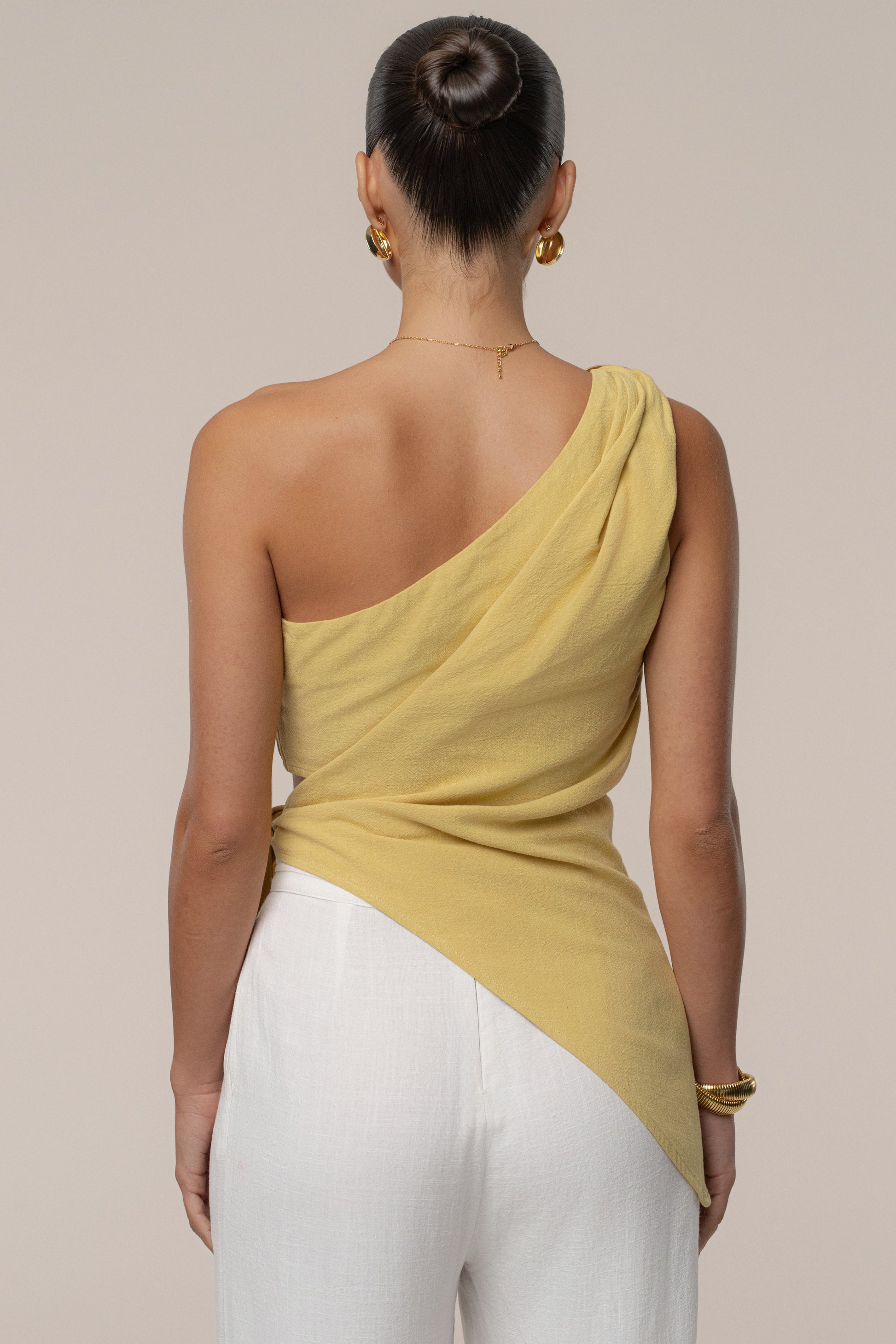 Yellow Palmera One Shoulder Top JLUXLABEL