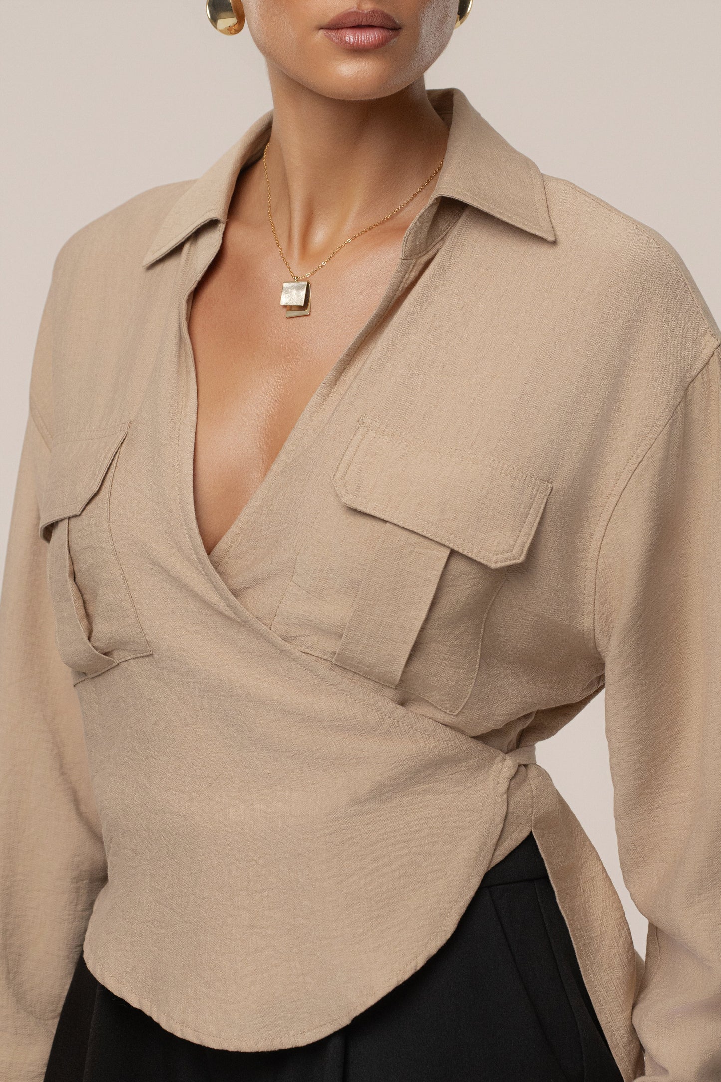 Tan Drift Collared Cargo Top JLUXLABEL