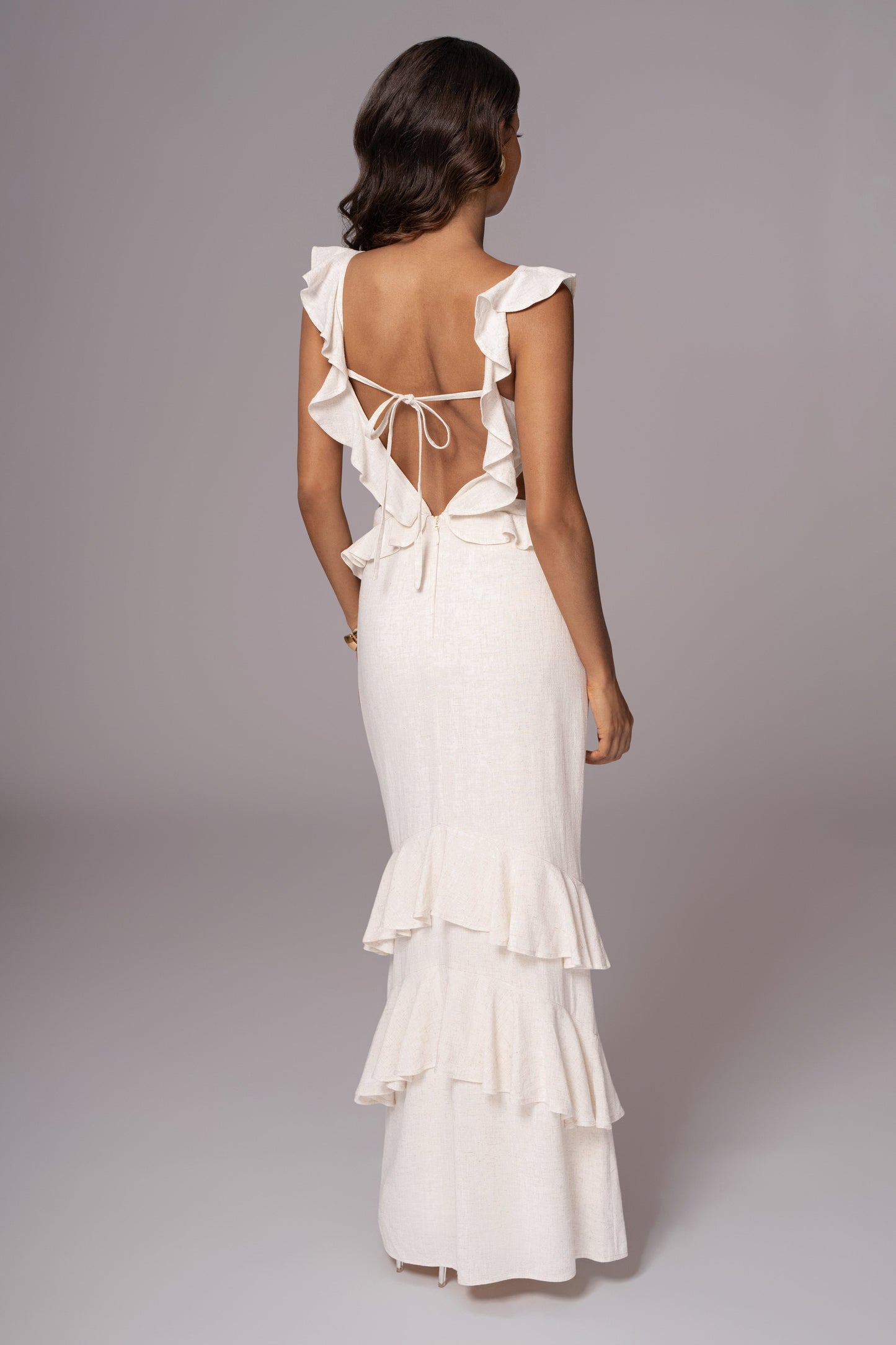 Natural Sunshine Ruffle Linen Dress JLUXLABEL