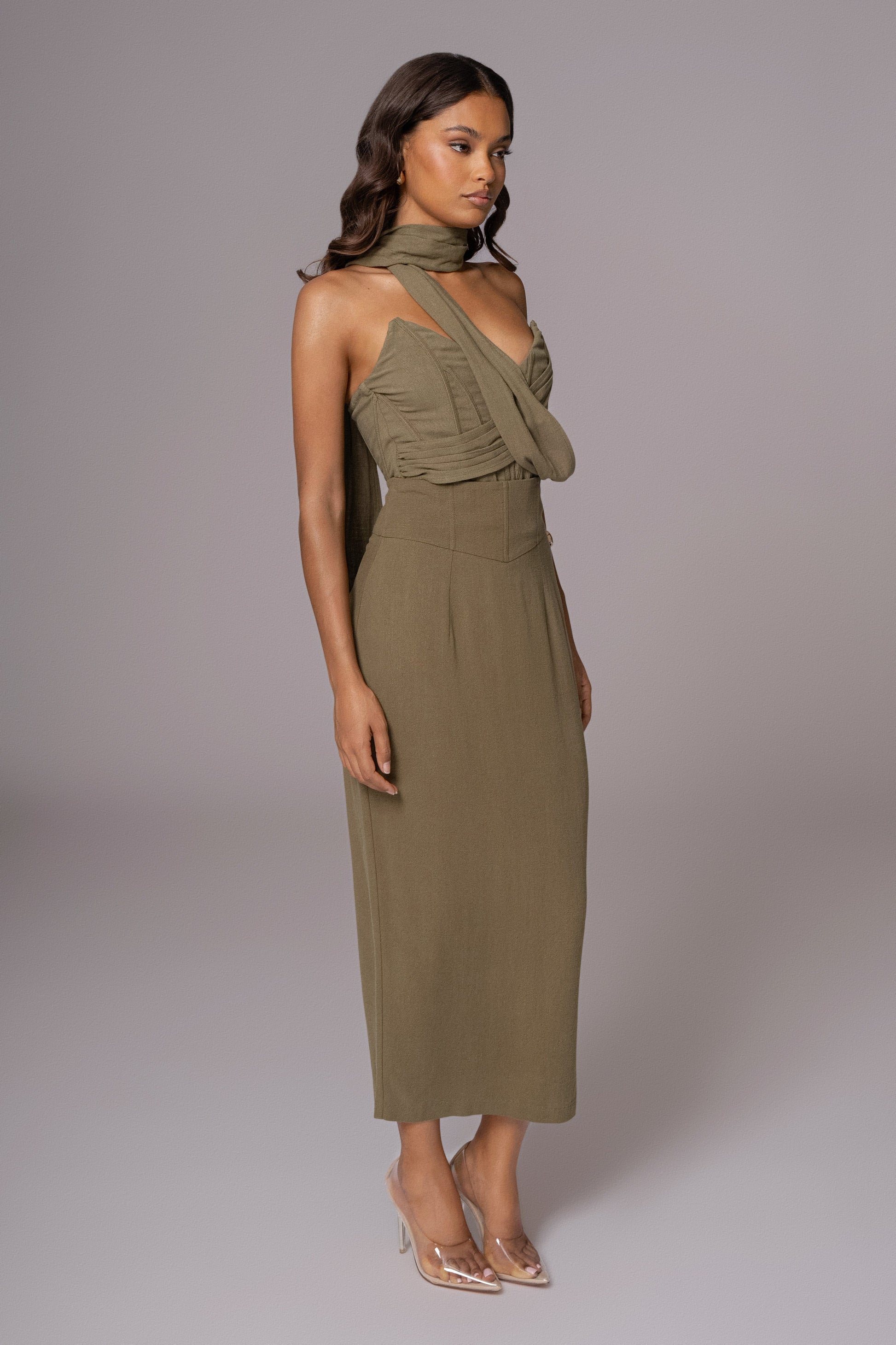 Olive Coastland Linen Skirt JLUXLABEL