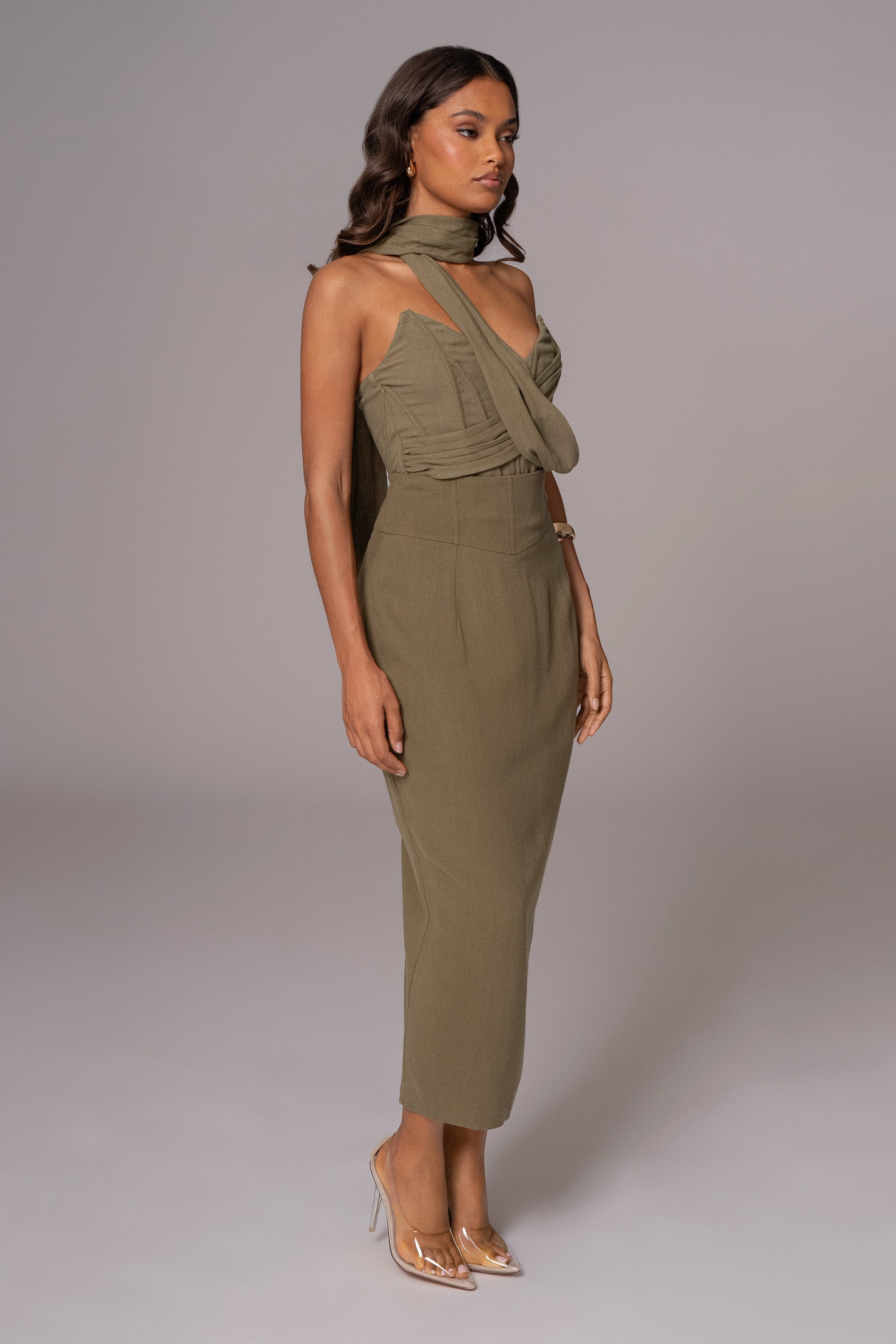 Olive Coastland Linen Skirt JLUXLABEL