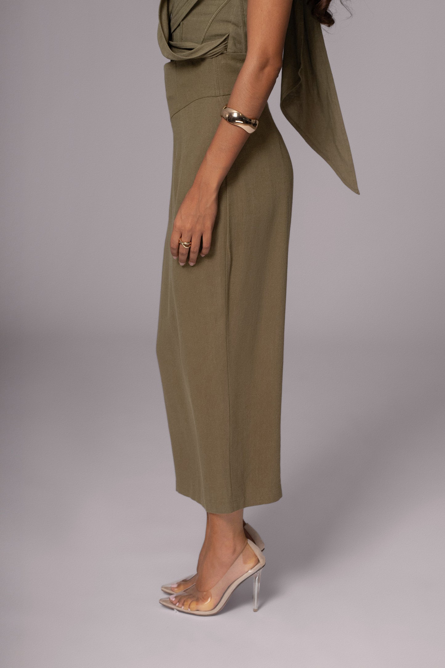 Olive Coastland Linen Skirt JLUXLABEL