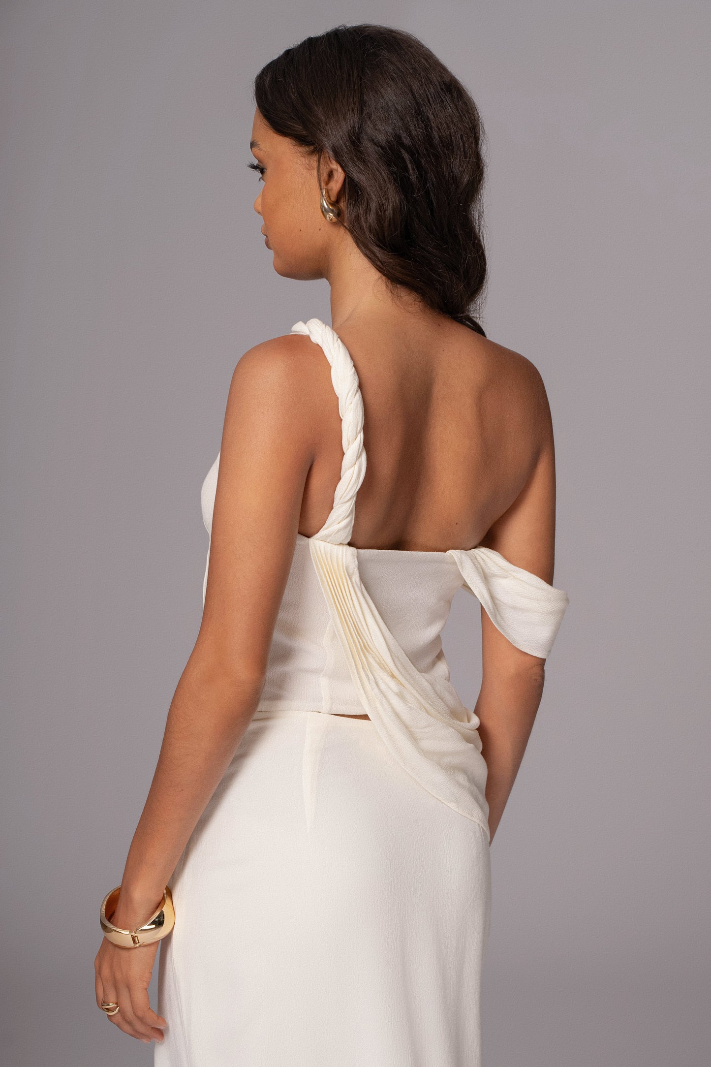 Ivory Diosa Drape Top JLUXLABEL