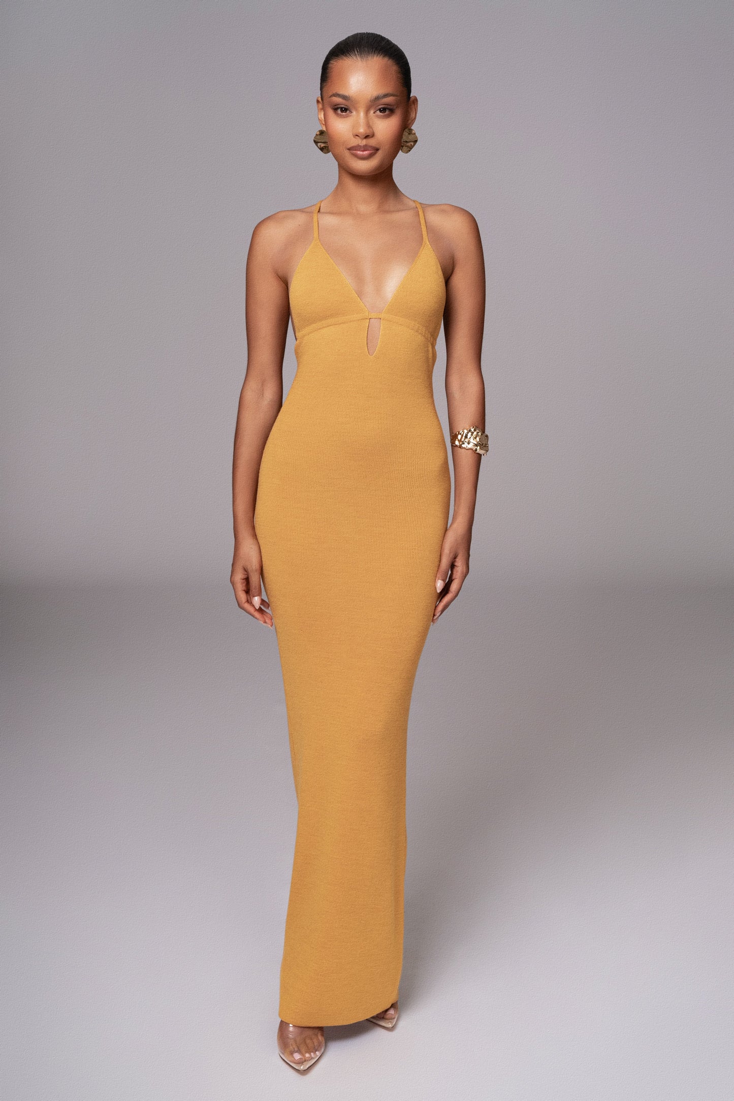 Yellow Sun Rays Knit Maxi Dress JLUXLABEL