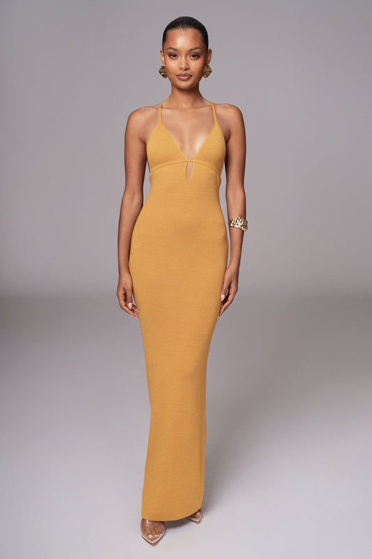 Yellow Sun Rays Knit Maxi Dress JLUXLABEL
