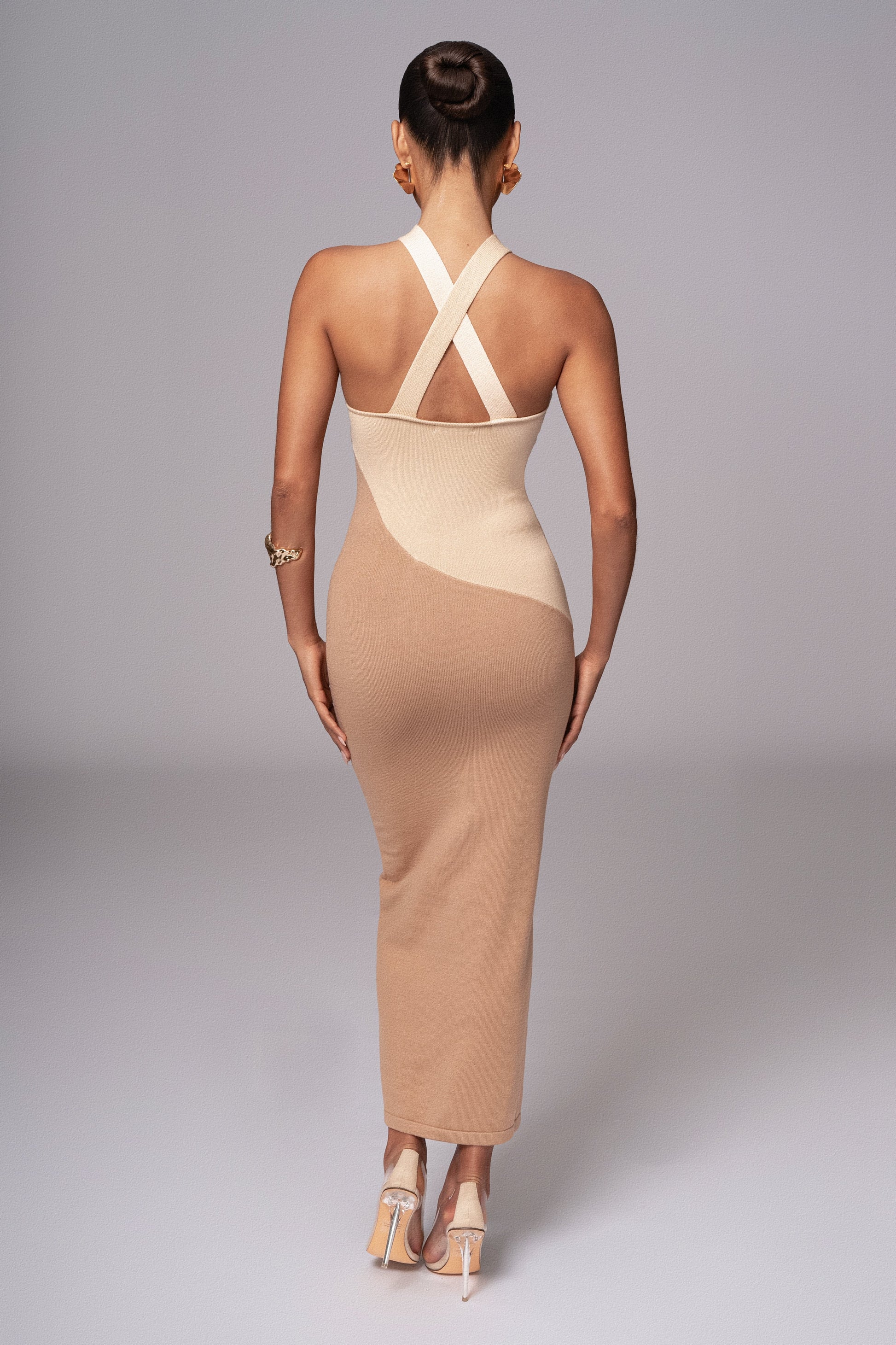 Beige Steph Halter Maxi Dress JLUXLABEL