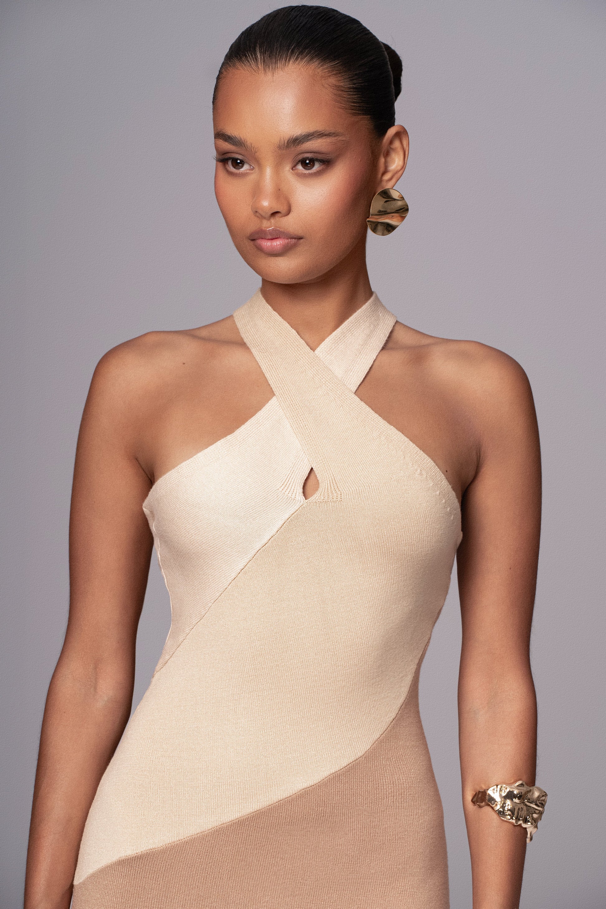 Beige Steph Halter Maxi Dress JLUXLABEL