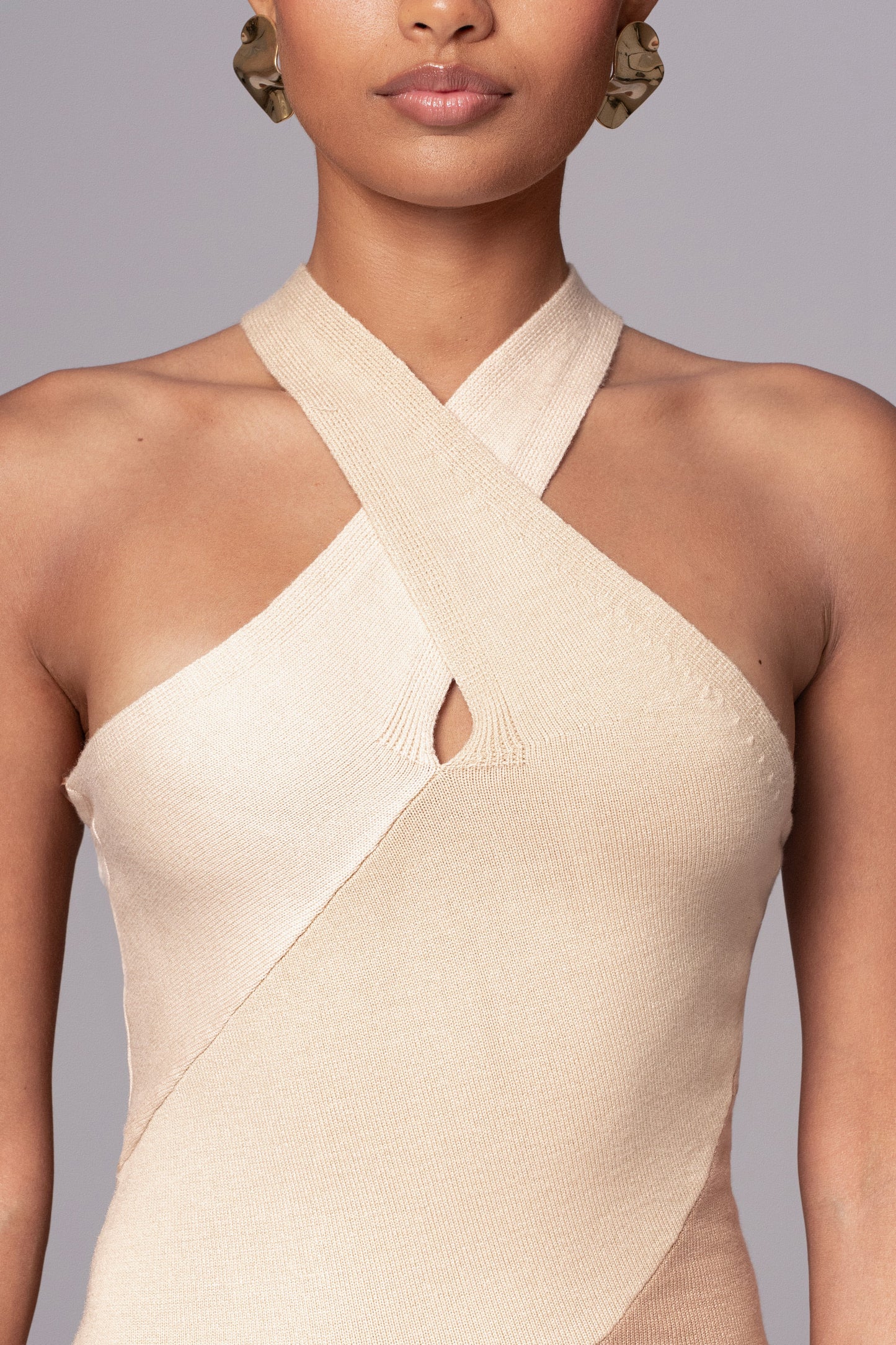 Beige Steph Halter Maxi Dress JLUXLABEL