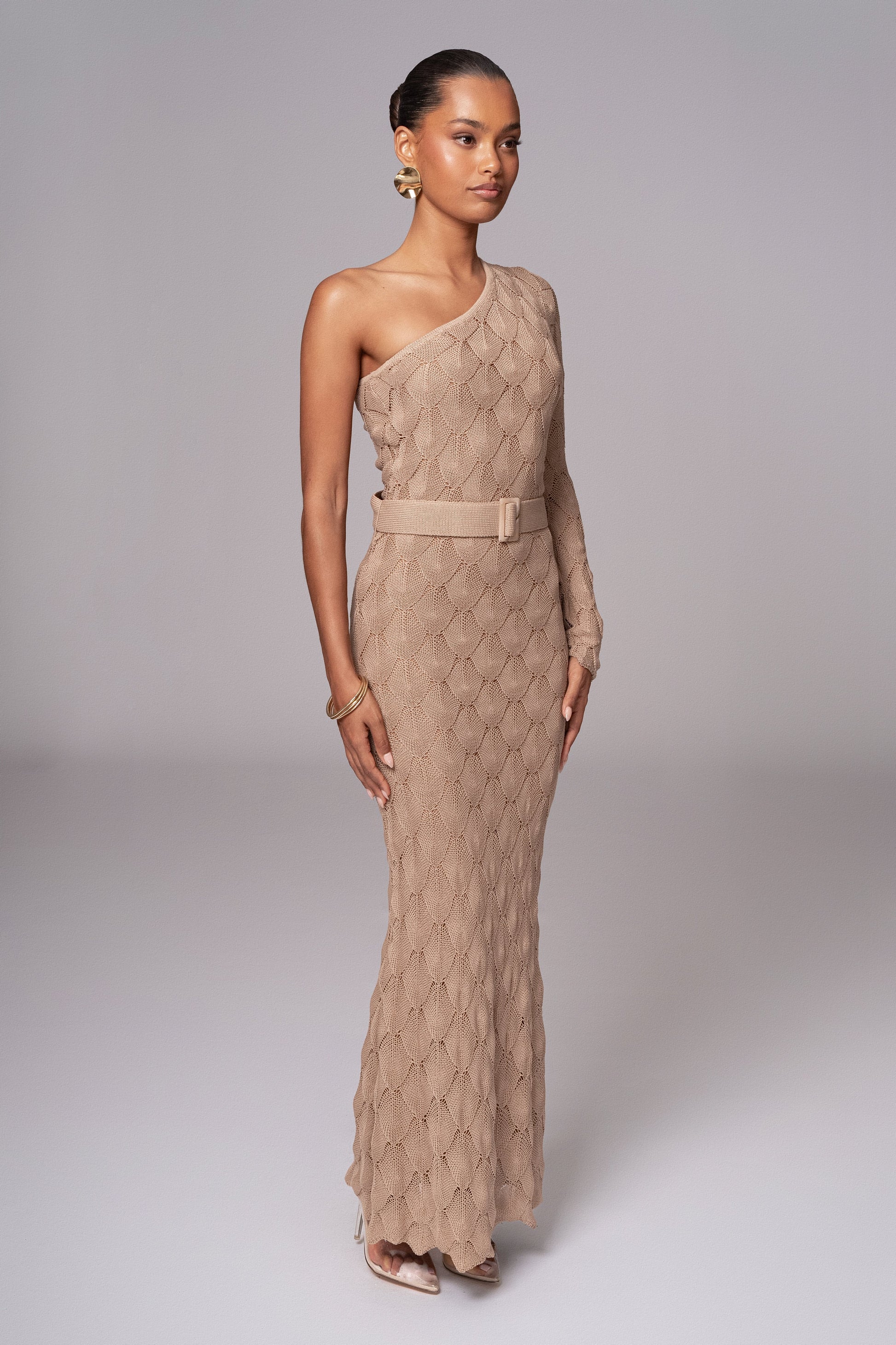 Beige La Costa One Shoulder Dress JLUXLABEL