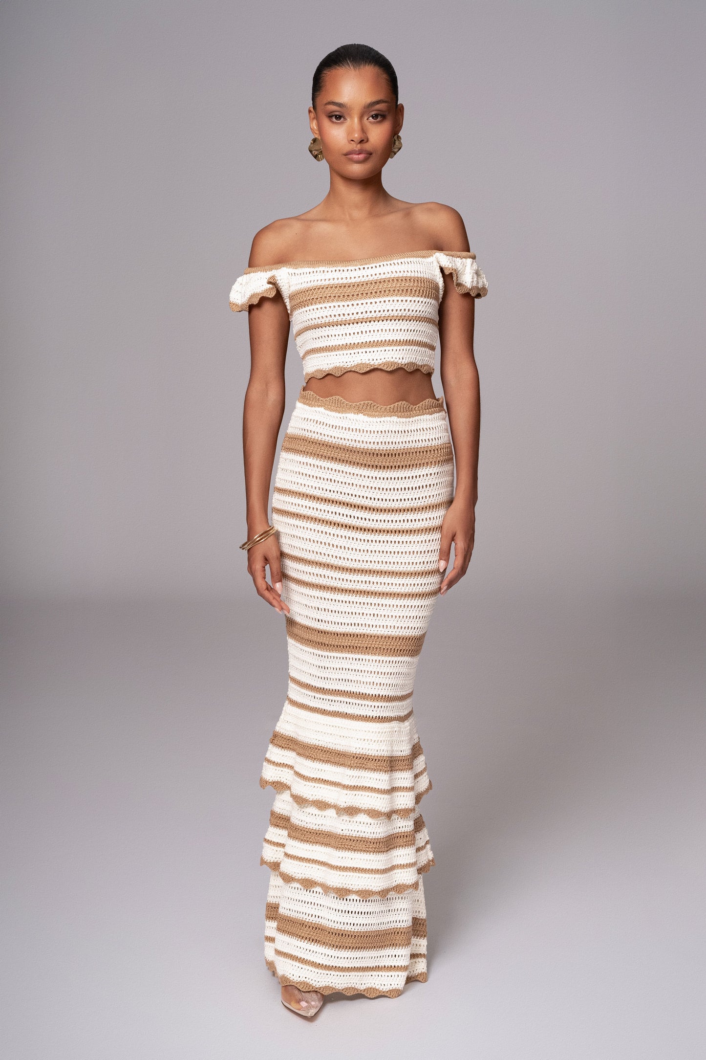 Beige Corazon Ruffle Skirt Set JLUXLABEL