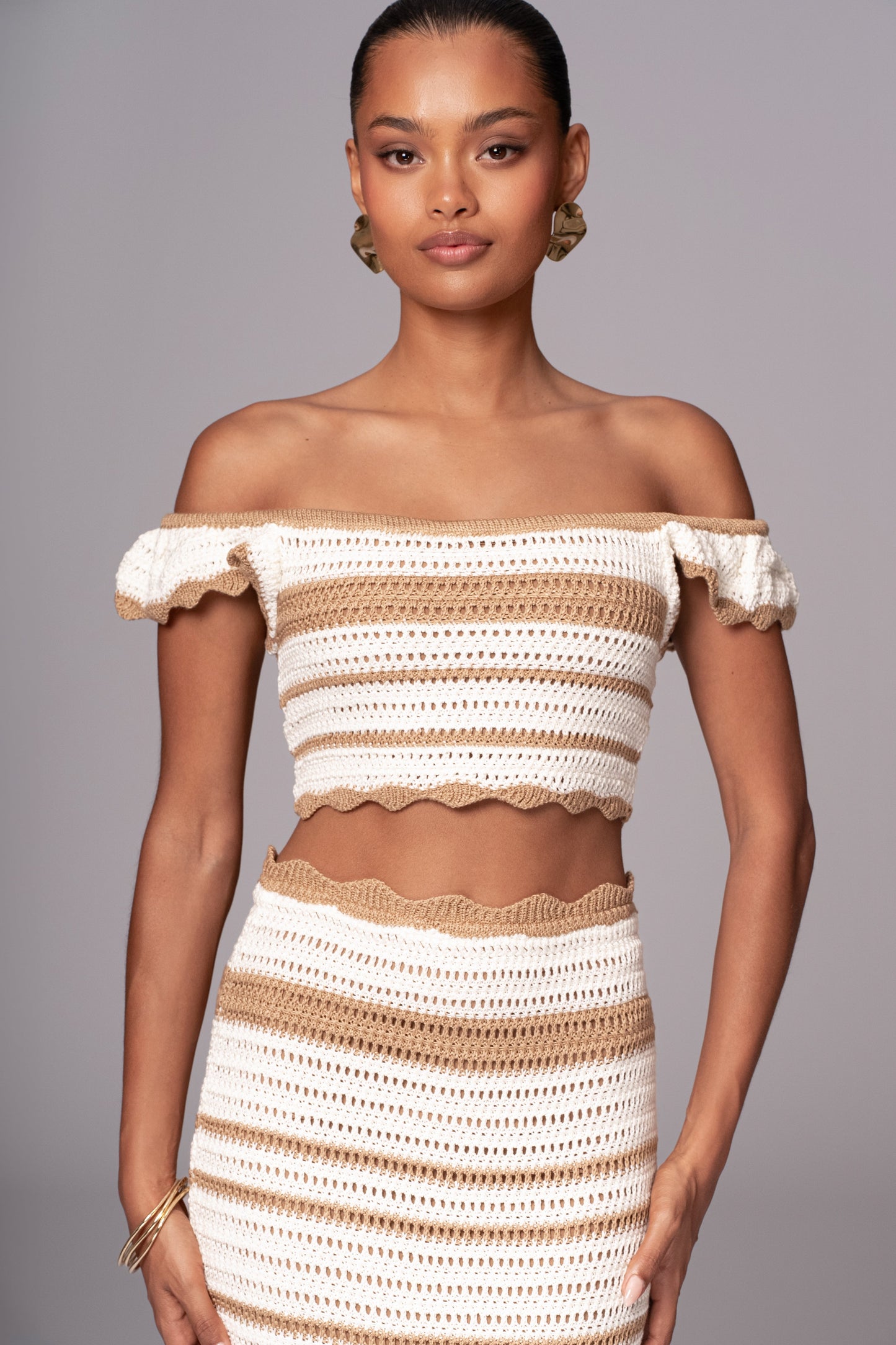 Beige Corazon Ruffle Skirt Set JLUXLABEL