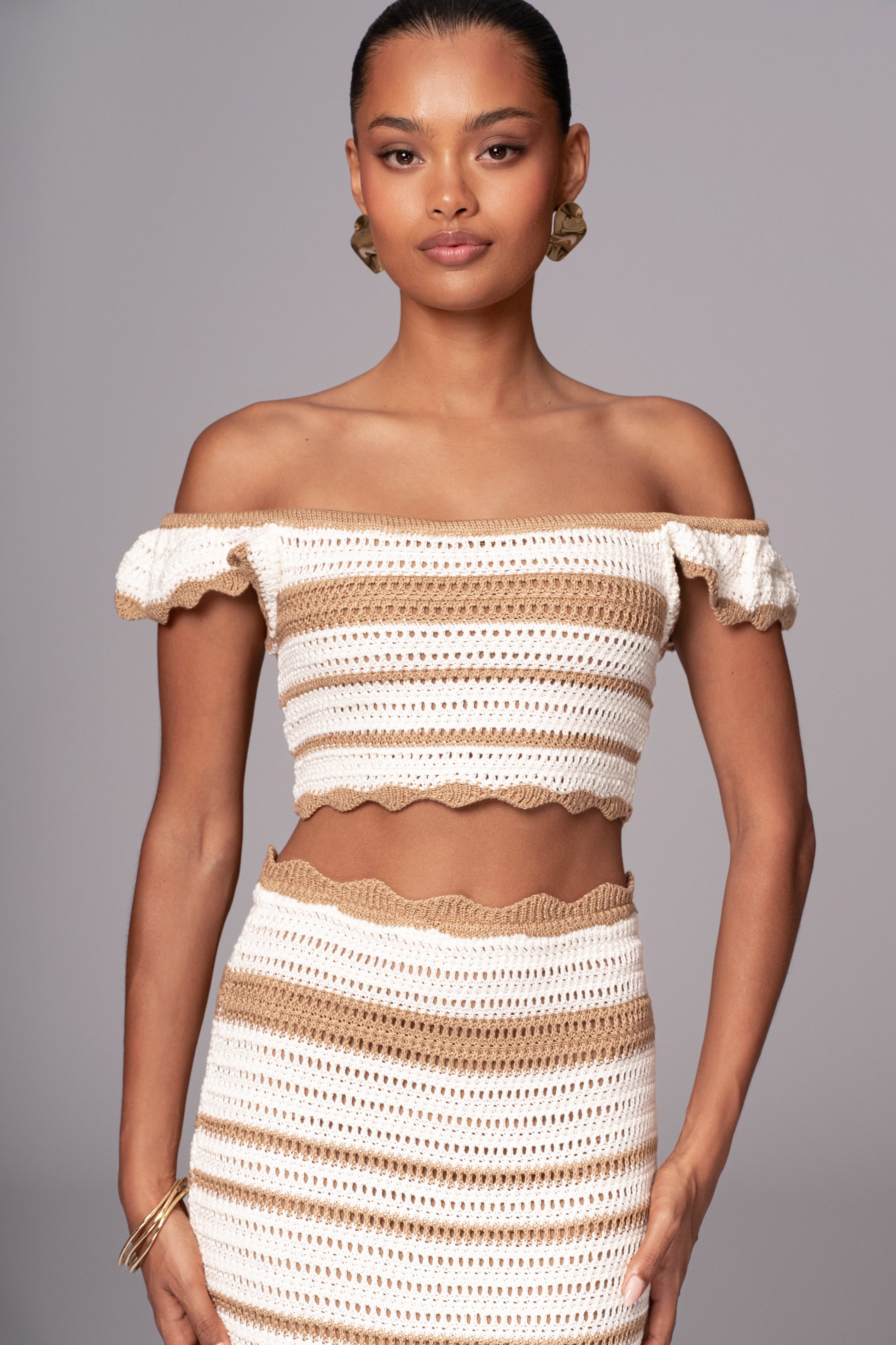 Beige Corazon Ruffle Skirt Set JLUXLABEL