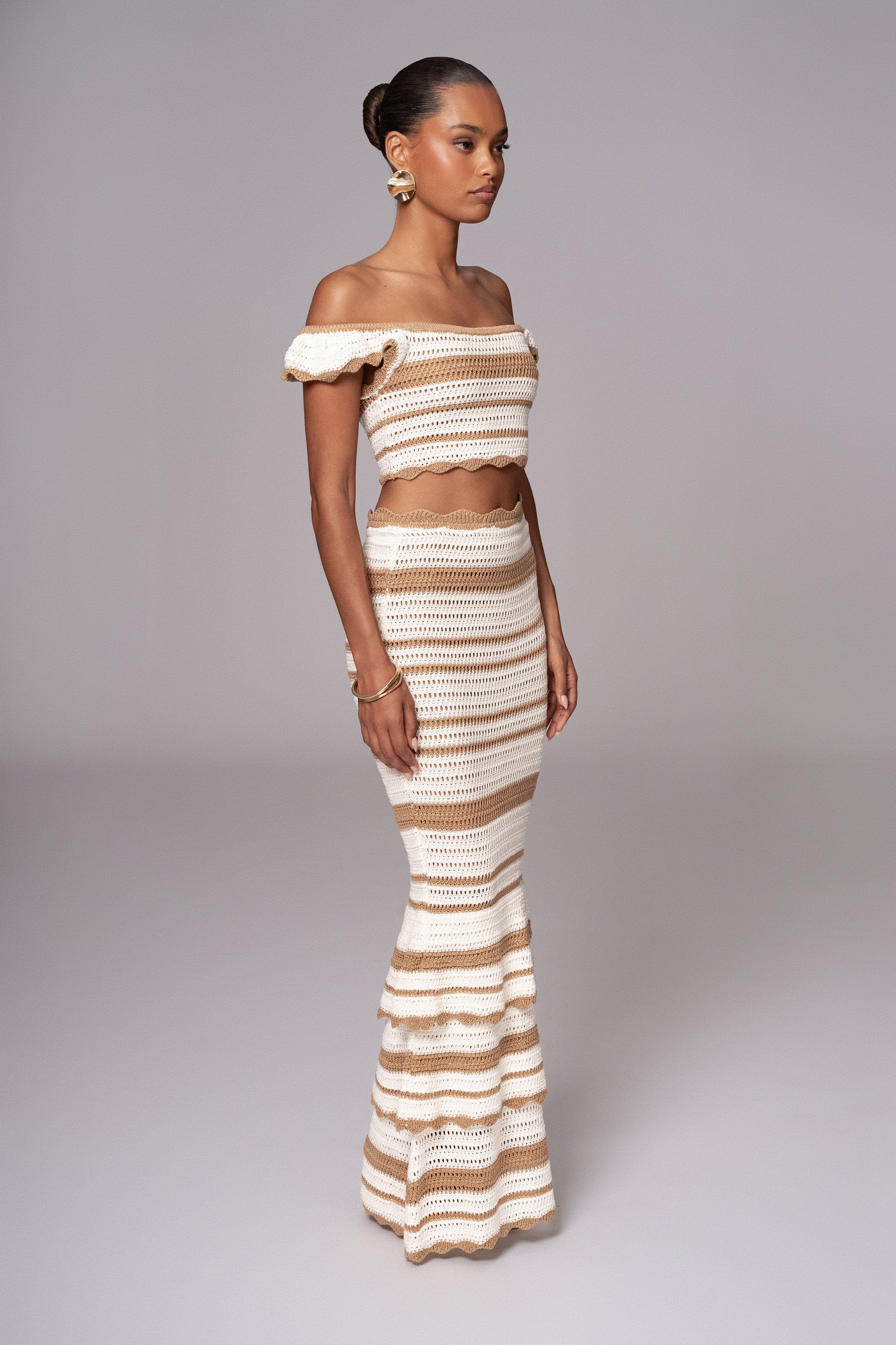 Beige Corazon Ruffle Skirt Set JLUXLABEL