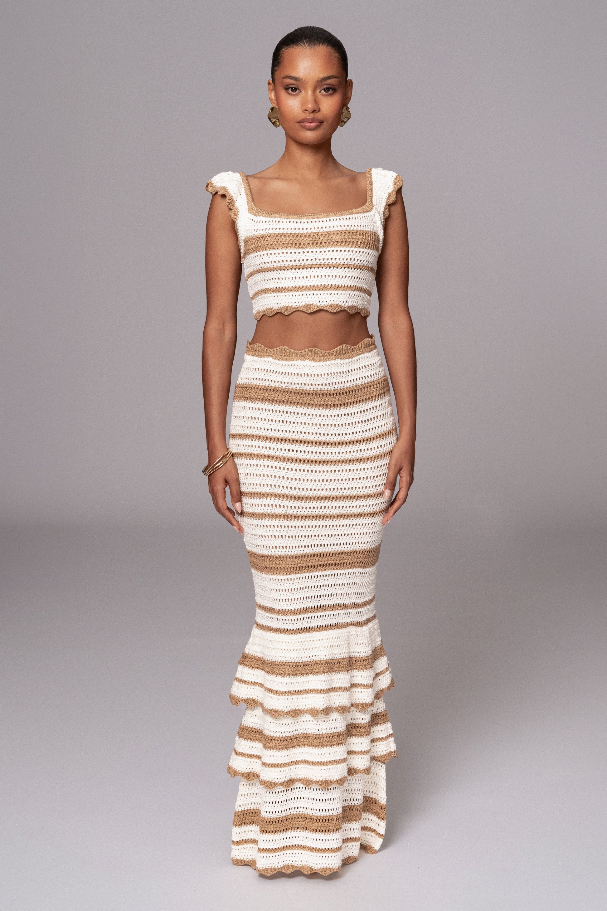 Beige Corazon Ruffle Skirt Set JLUXLABEL