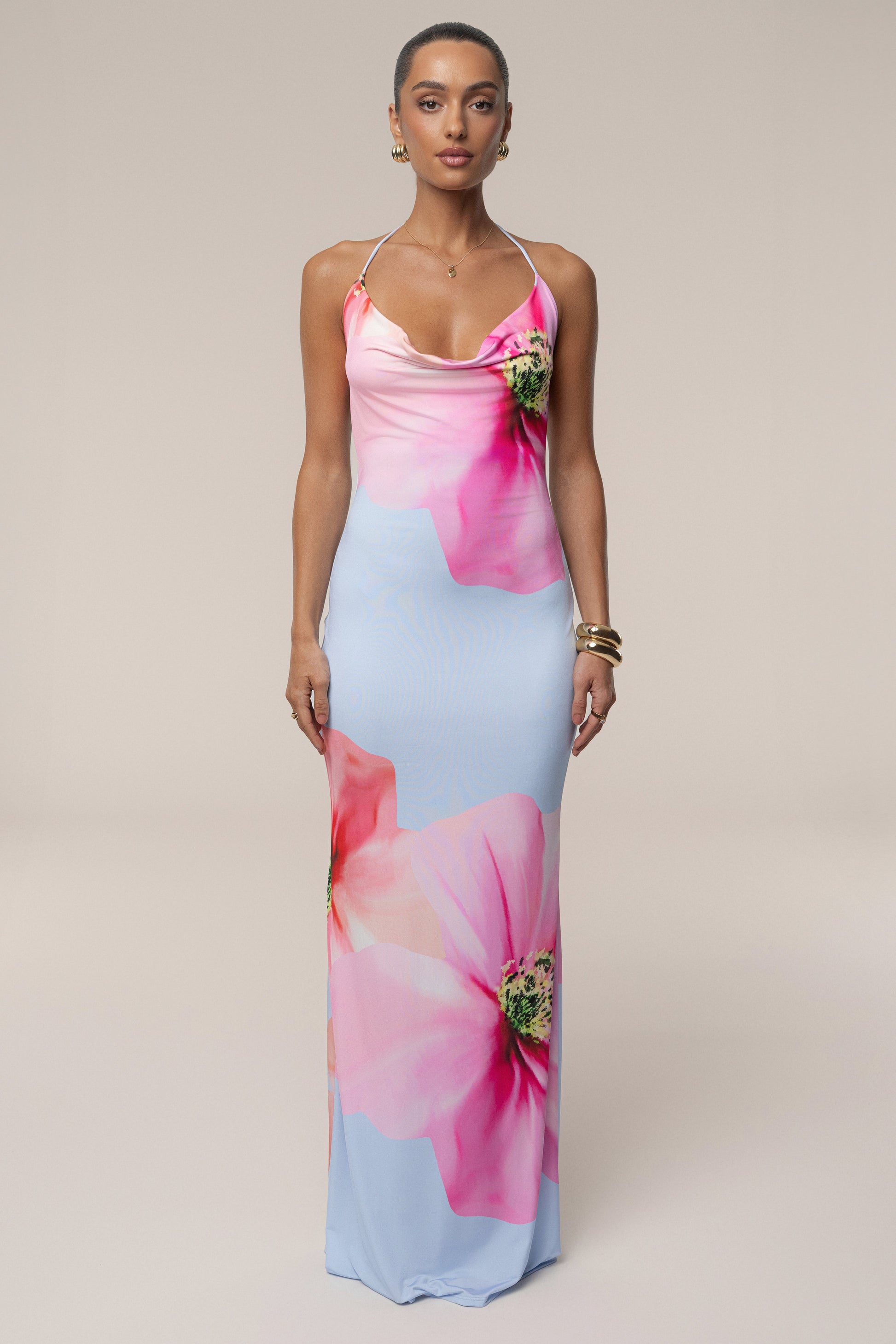 Blue Midsummer Cowl Neck Dress JLUXLABEL