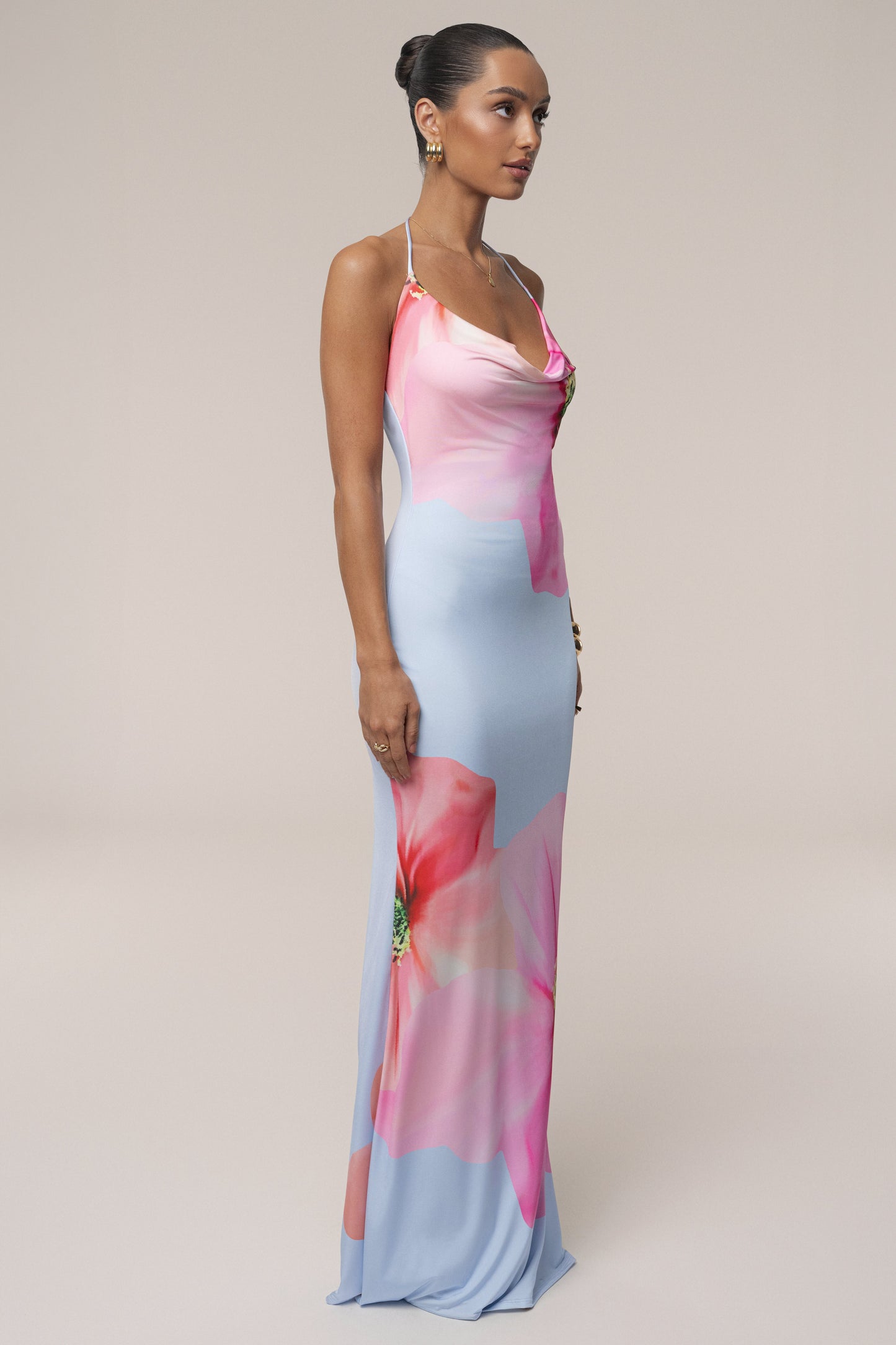 Blue Midsummer Cowl Neck Dress JLUXLABEL