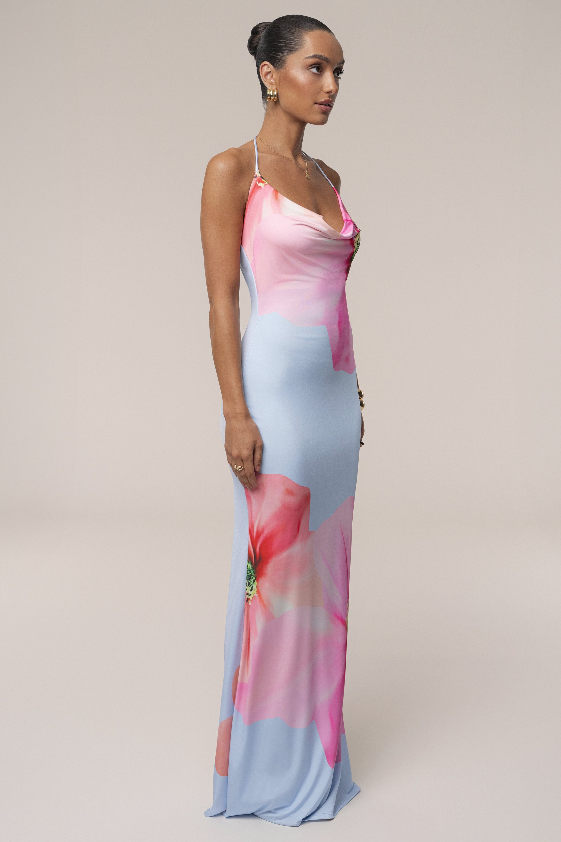 Blue Midsummer Cowl Neck Dress JLUXLABEL