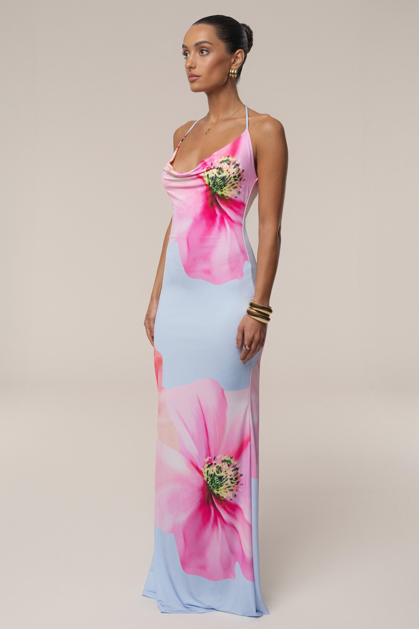Blue Midsummer Cowl Neck Dress JLUXLABEL