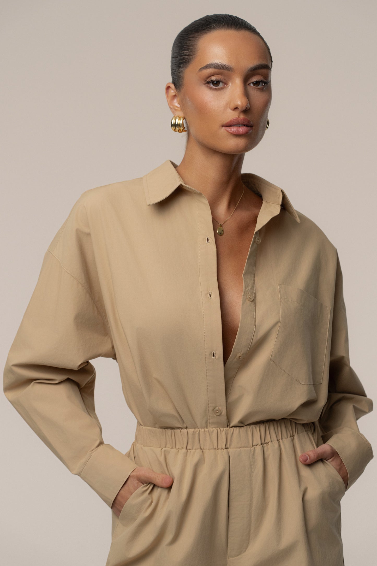 Beige Leon Poplin Pant NEWFASHIONEDGE