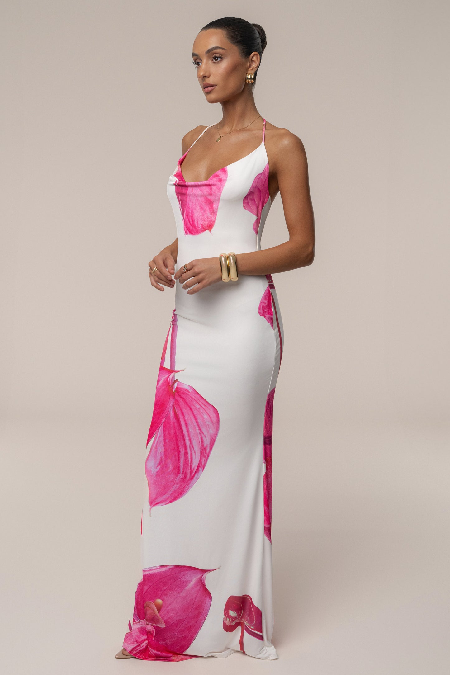 Ivory Midsummer Cowl Neck Dress JLUXLABEL