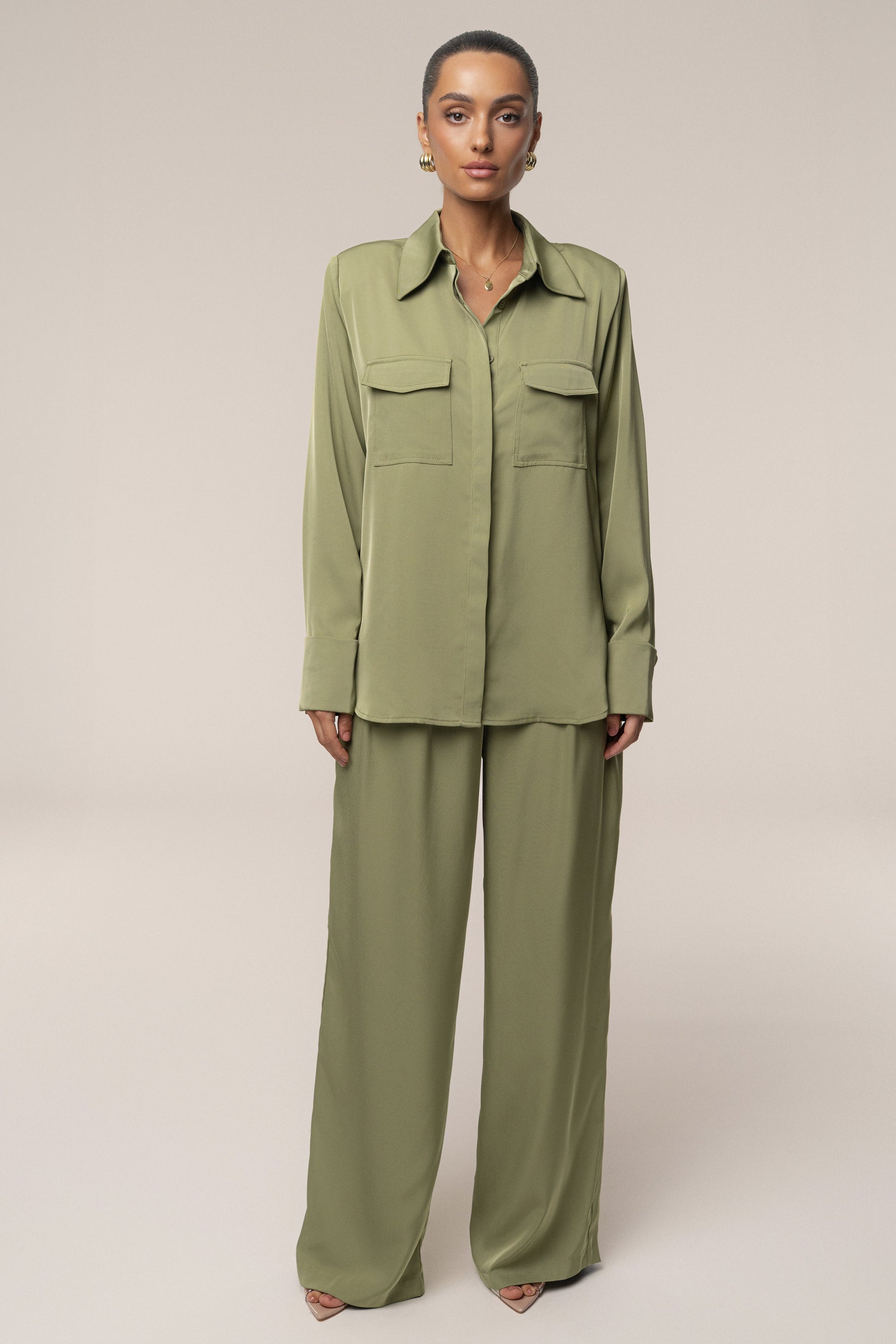 Olive Misty Button Up JLUXLABEL