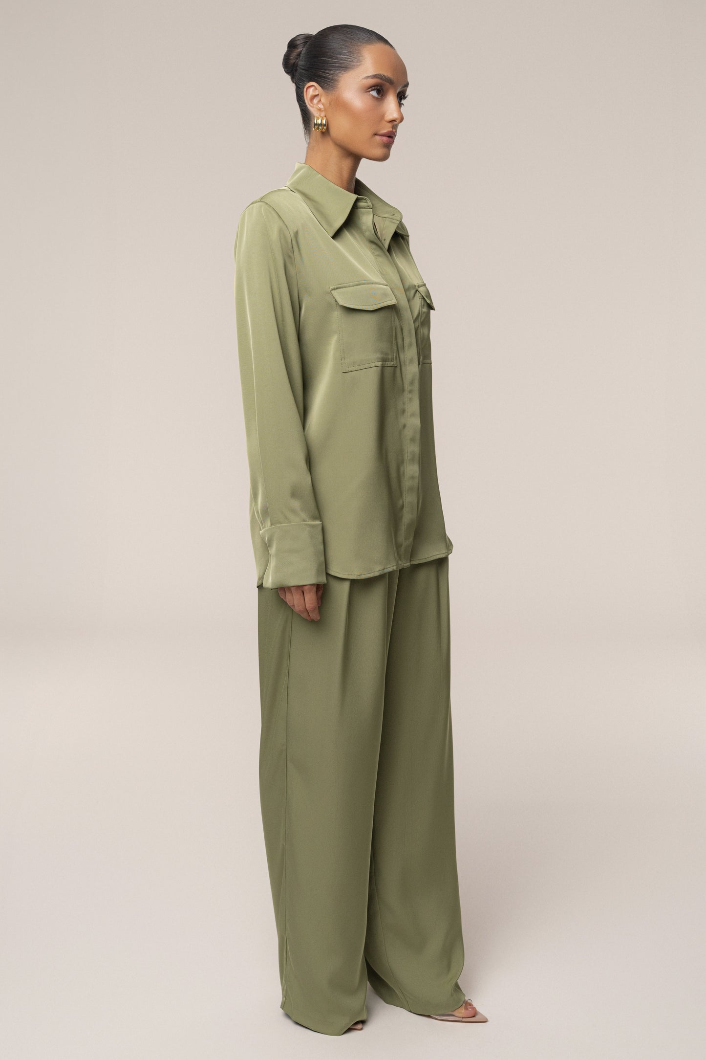 Olive Misty Button Up JLUXLABEL