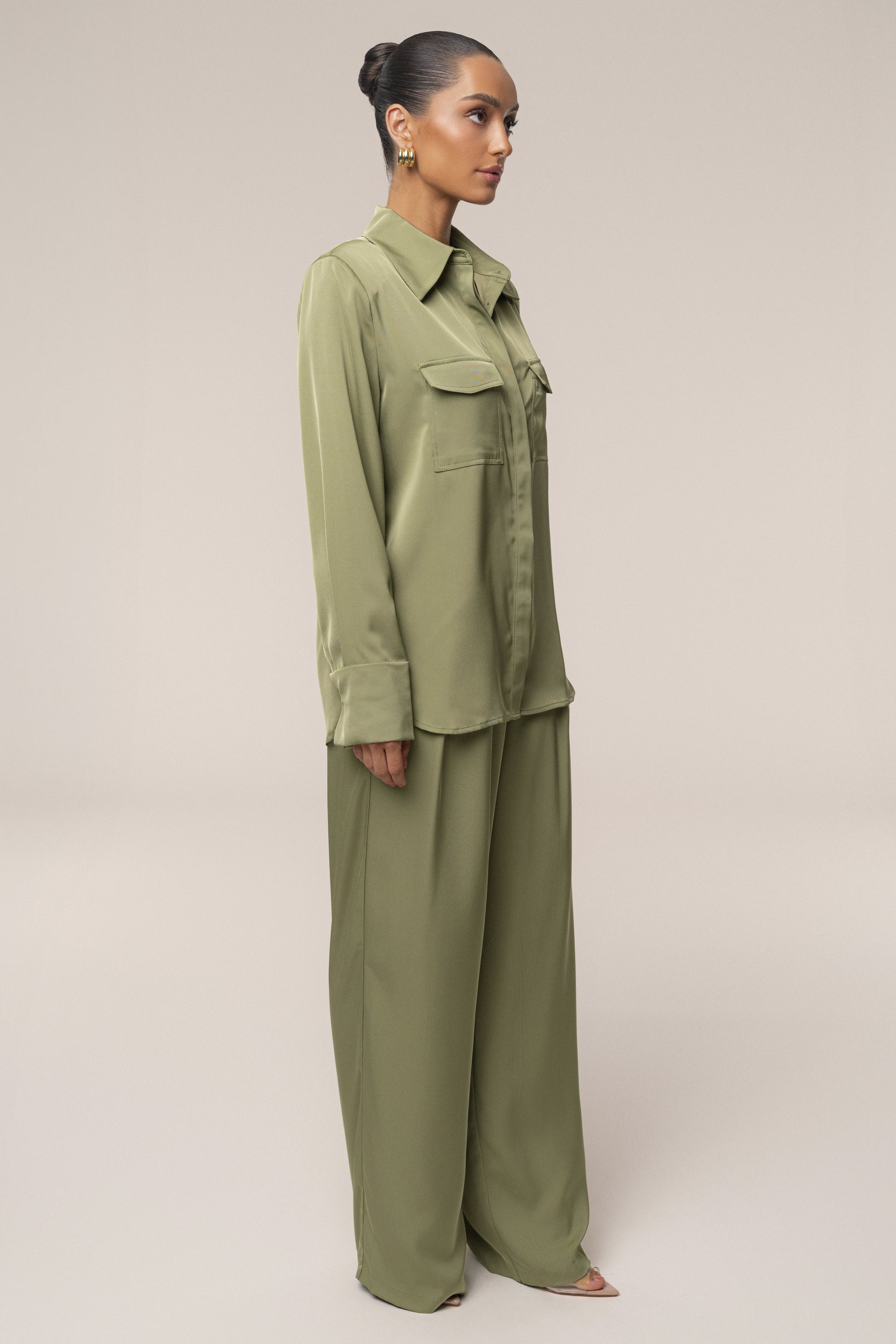 Olive Misty Button Up JLUXLABEL