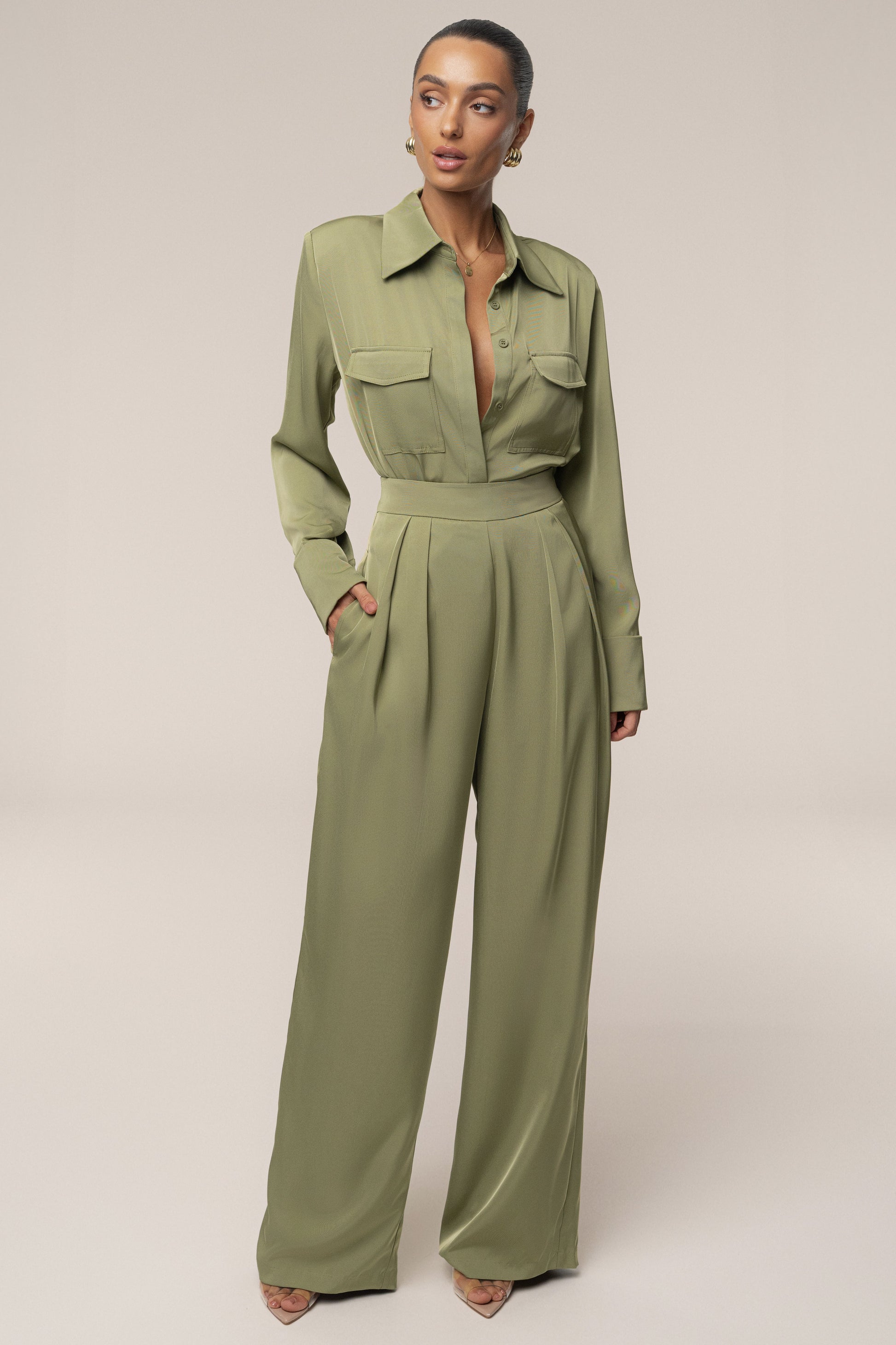 Olive Misty Button Up JLUXLABEL