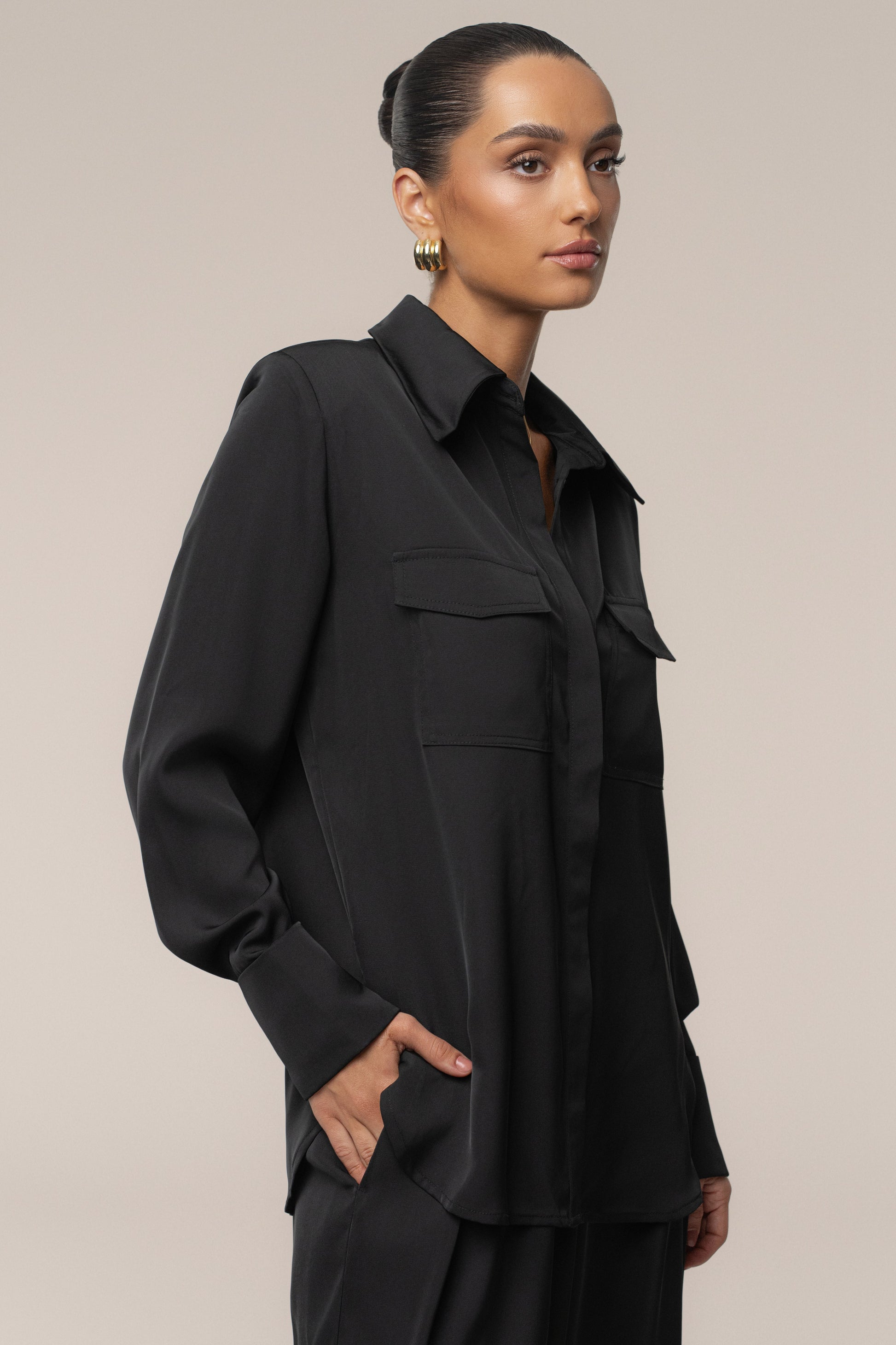Black Misty Button Up JLUXLABEL