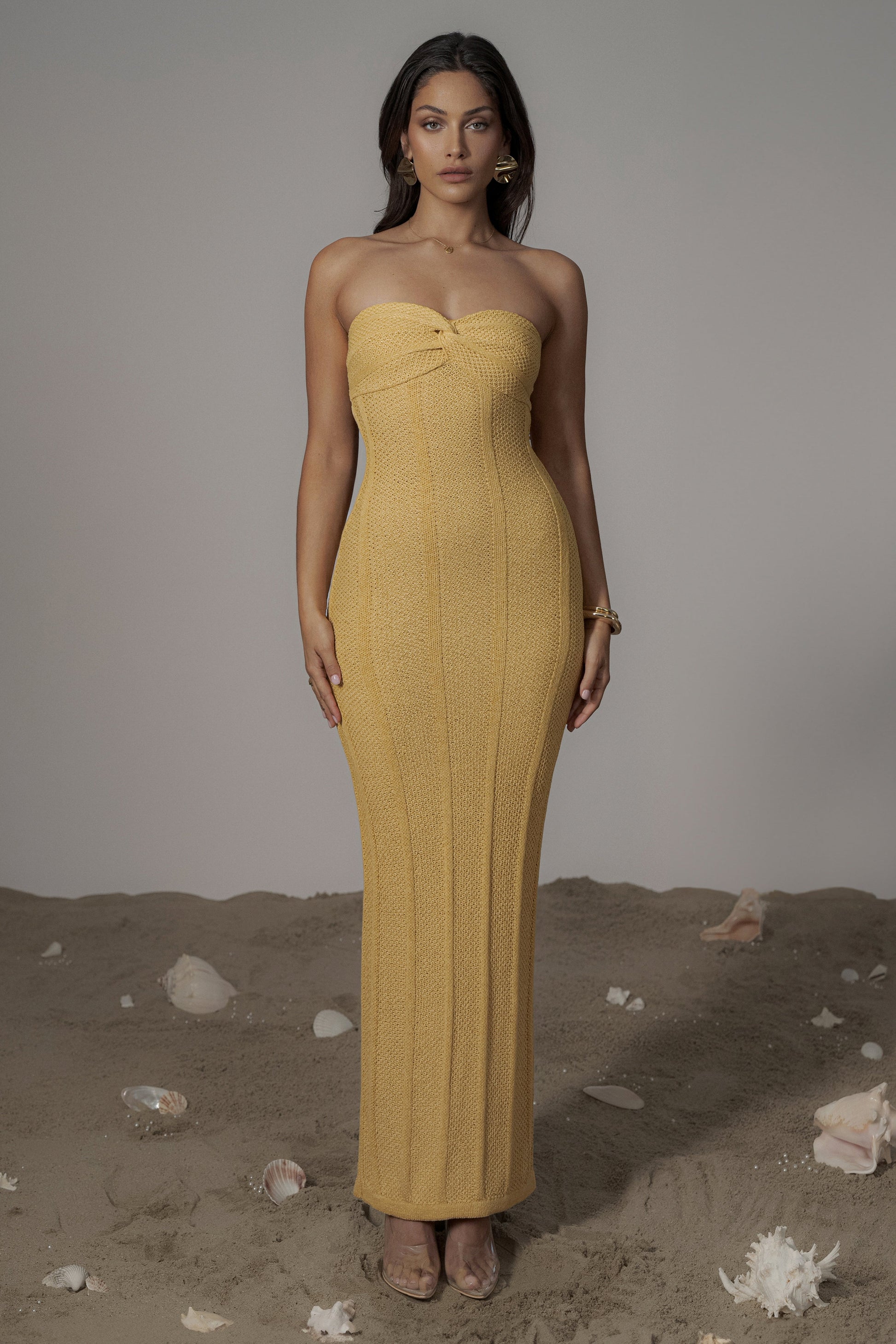 Yellow Blanca Strapless Maxi Dress JLUXLABEL