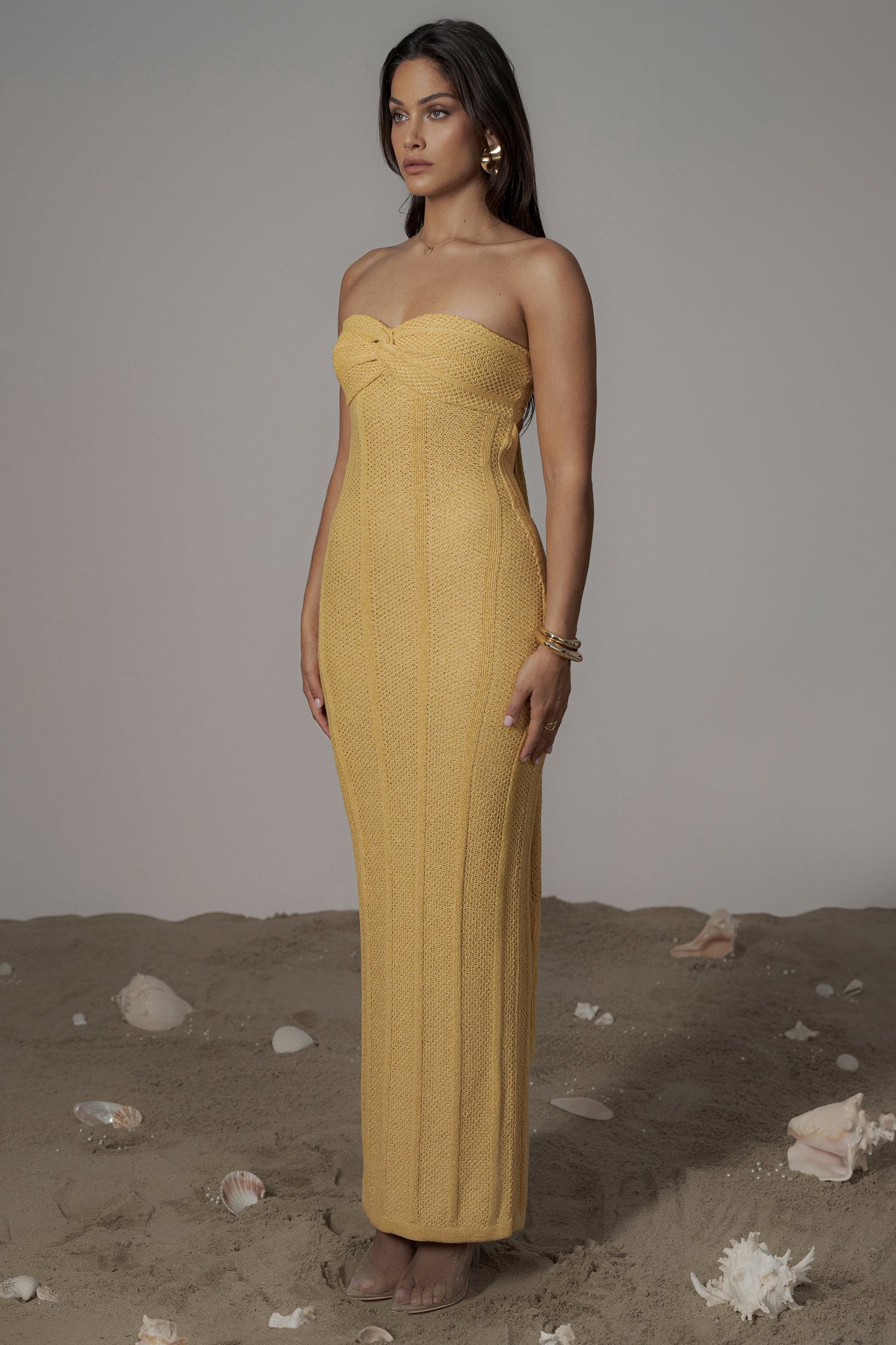 Yellow Blanca Strapless Maxi Dress JLUXLABEL
