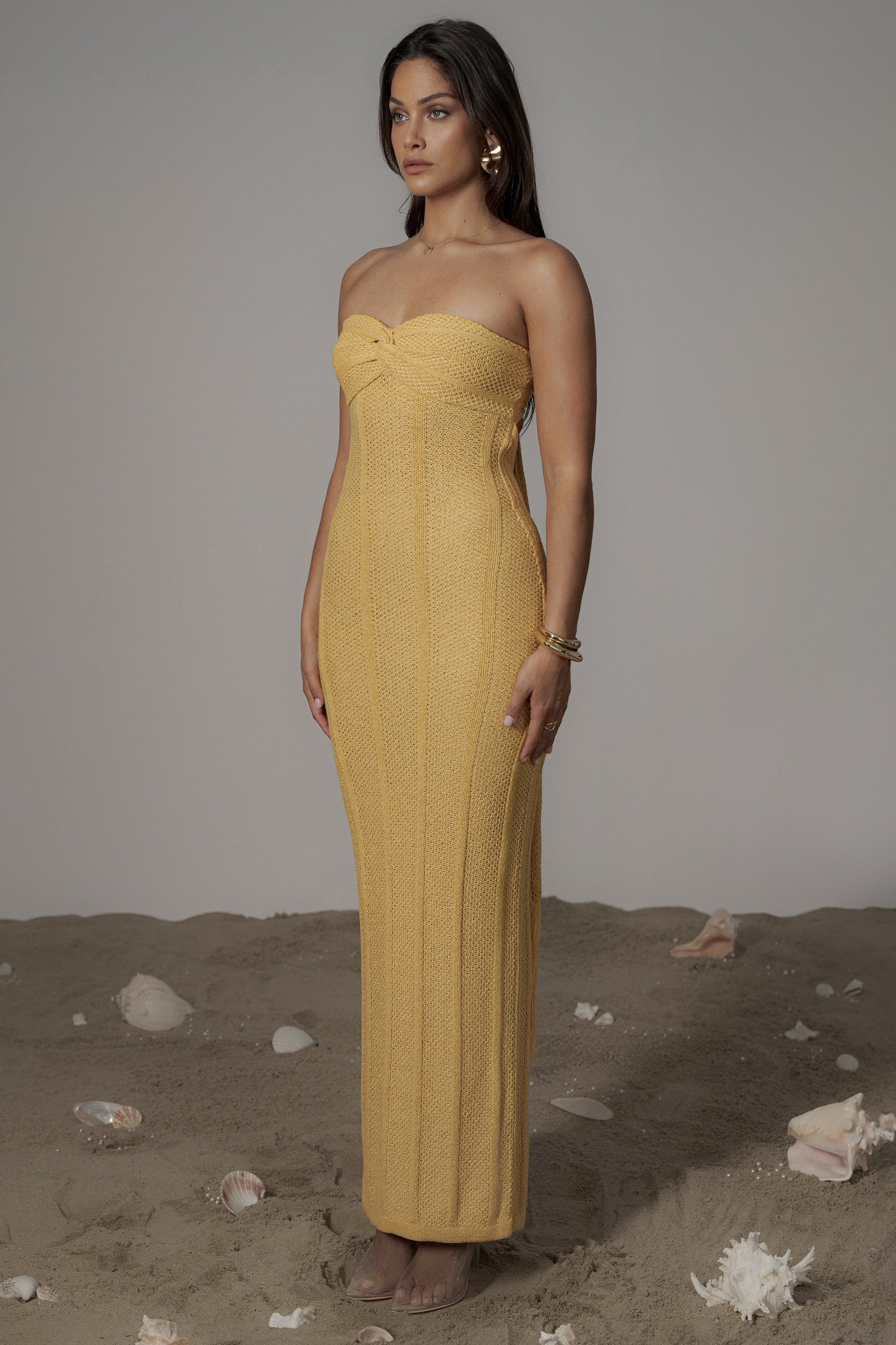 Yellow Blanca Strapless Maxi Dress JLUXLABEL