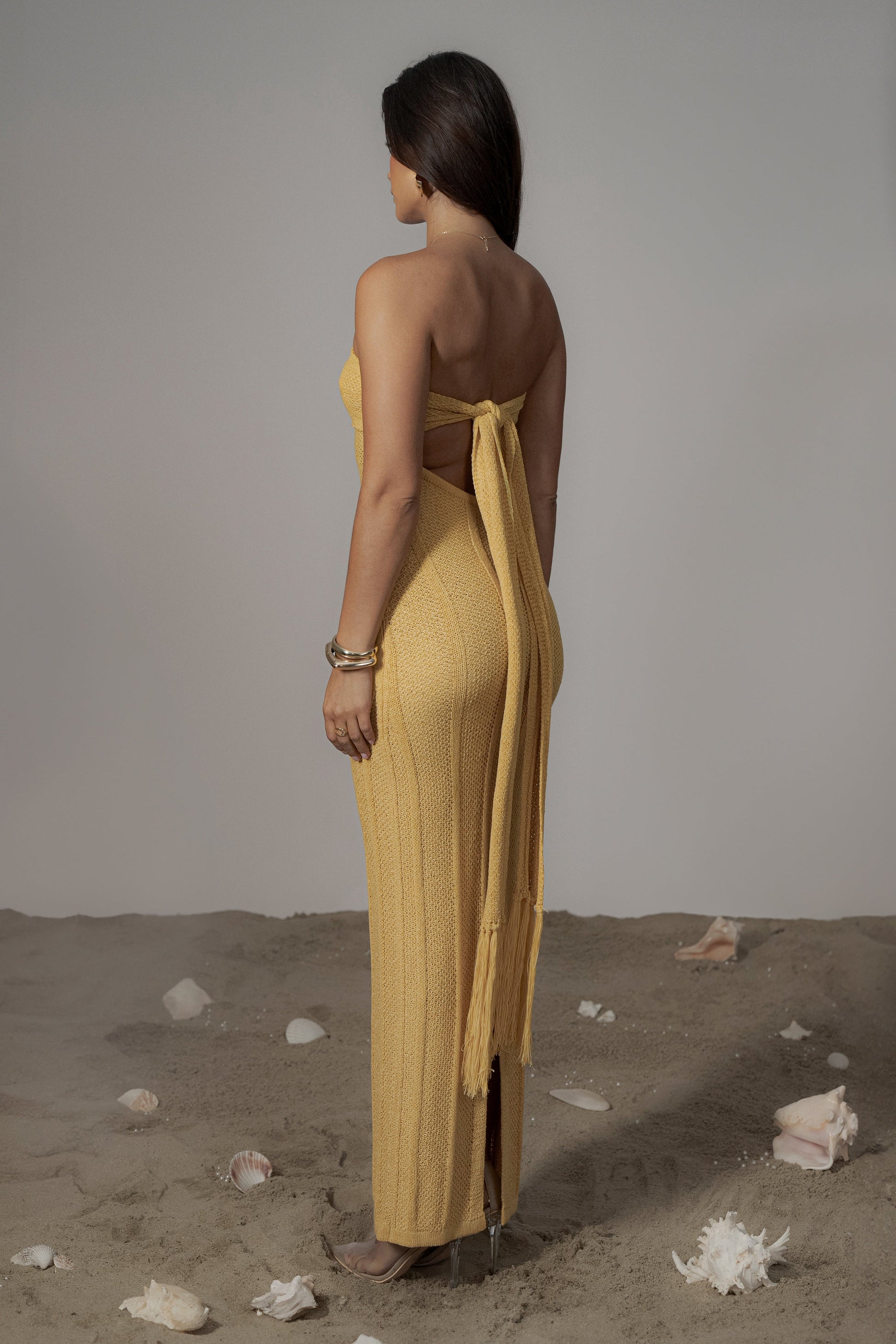 Yellow Blanca Strapless Maxi Dress JLUXLABEL
